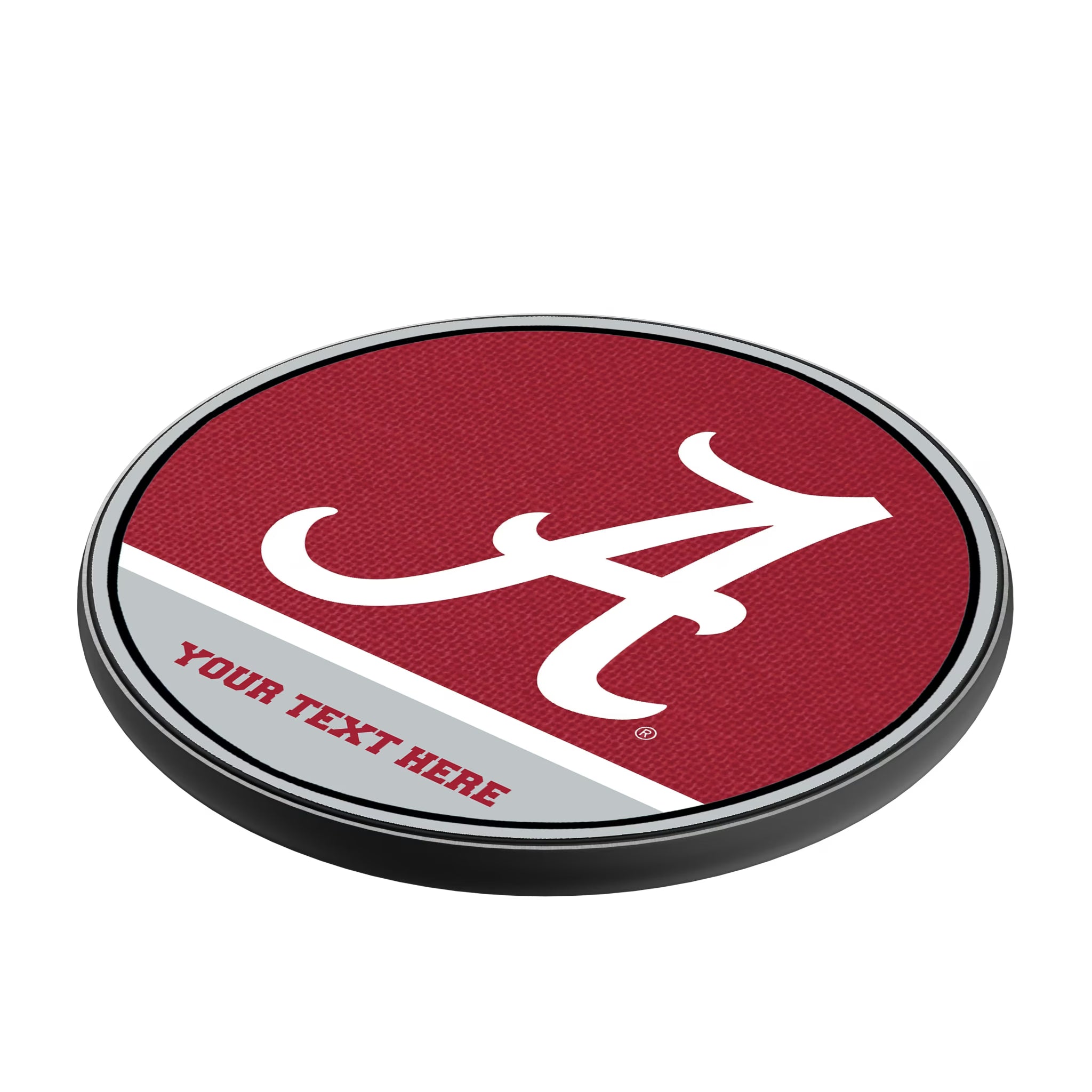 University of Alabama Crimson Tide Script A Personalized Endzone Solid 15-Watt Wireless Charger - Isometric View