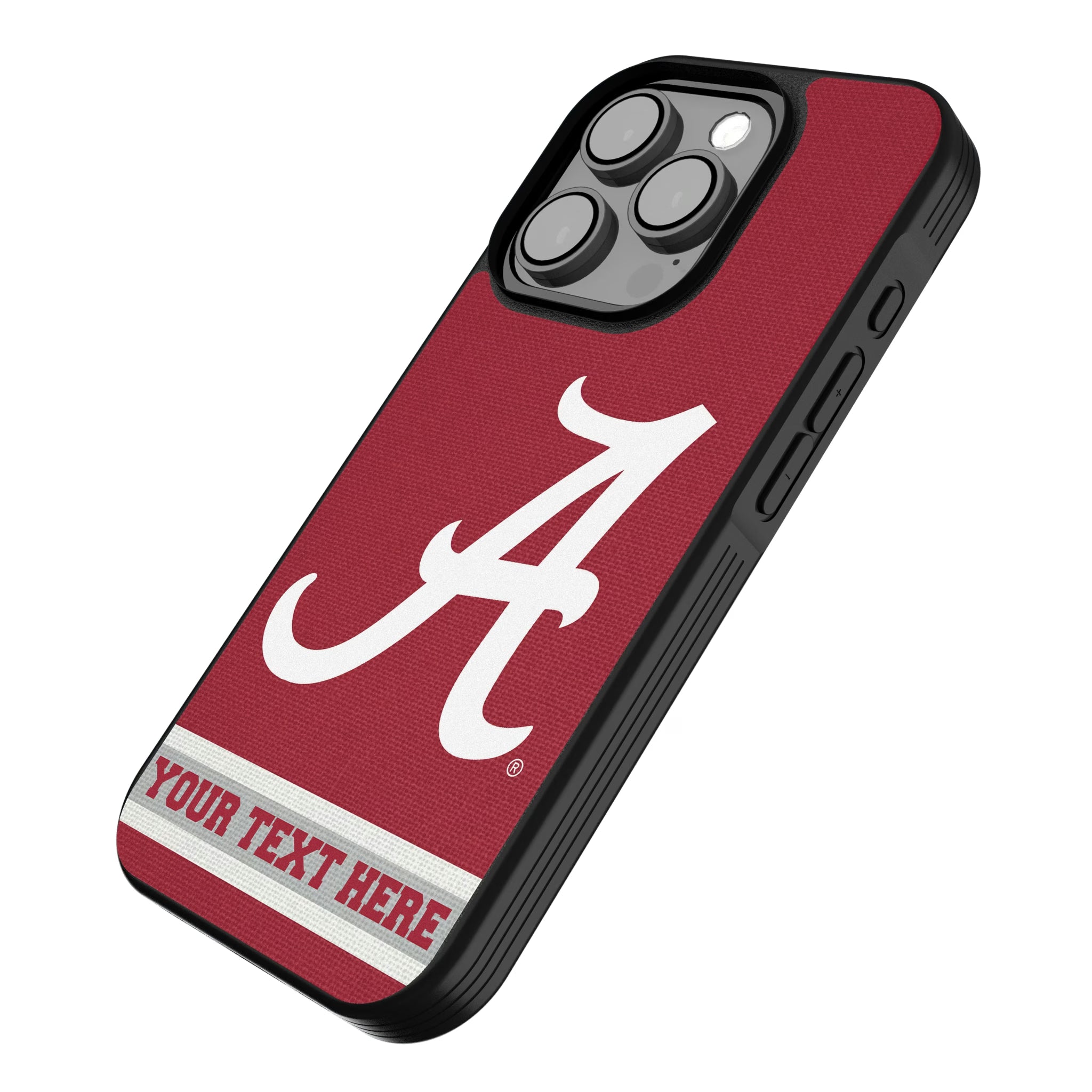 University of Alabama Crimson Tide Script A Personalized Stripe iPhone Bump Phone Case for Apple iPhone - Isometric View