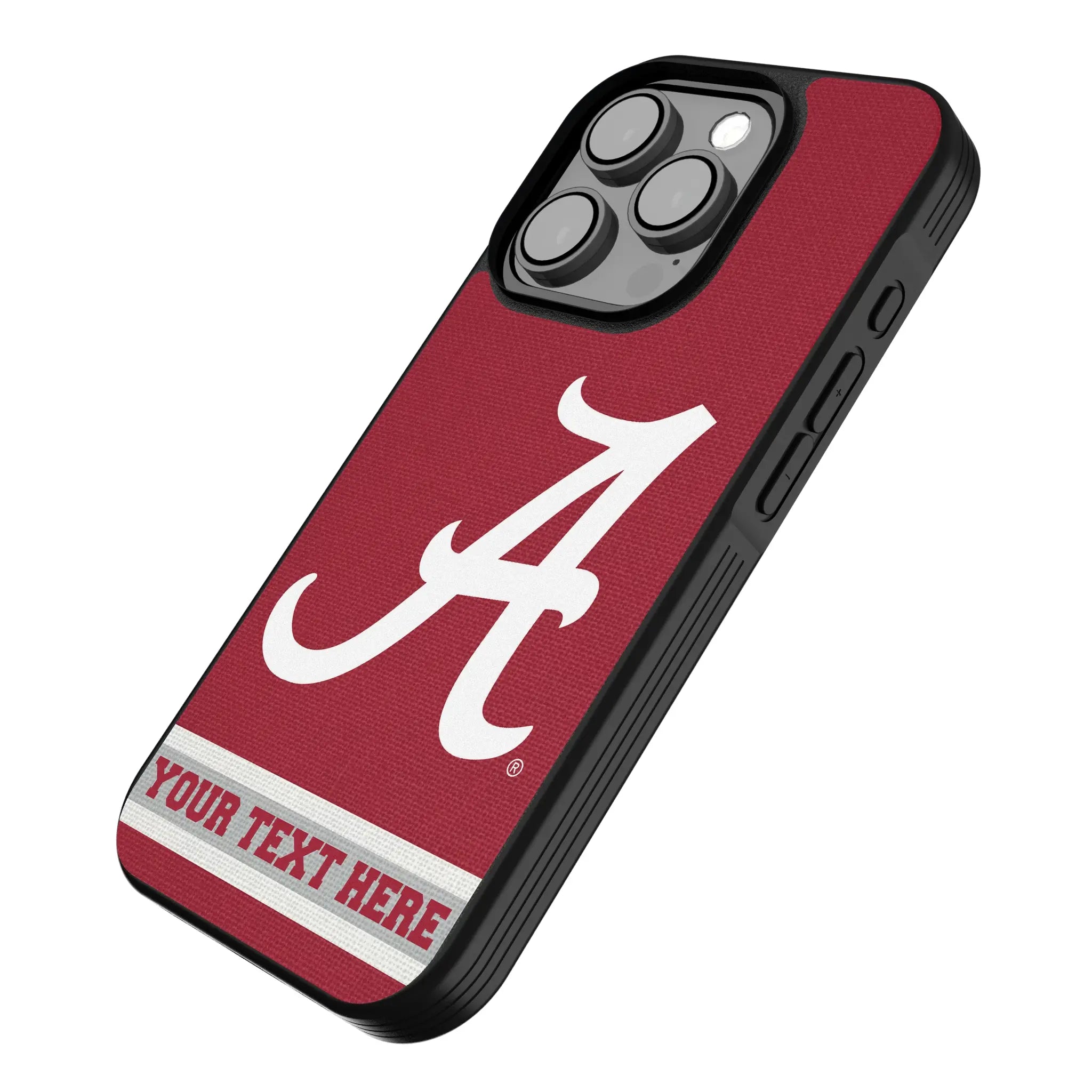 University of Alabama Crimson Tide Script A Personalized Stripe iPhone Bump Phone Case for Apple iPhone - Isometric View