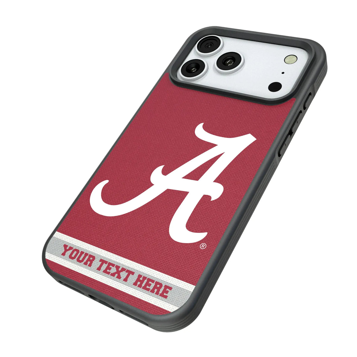 University of Alabama Crimson Tide Script A Personalized Stripe iPhone Bump Phone Case for Apple iPhone - Isometric View#Device_iPhone 18 Pro Max