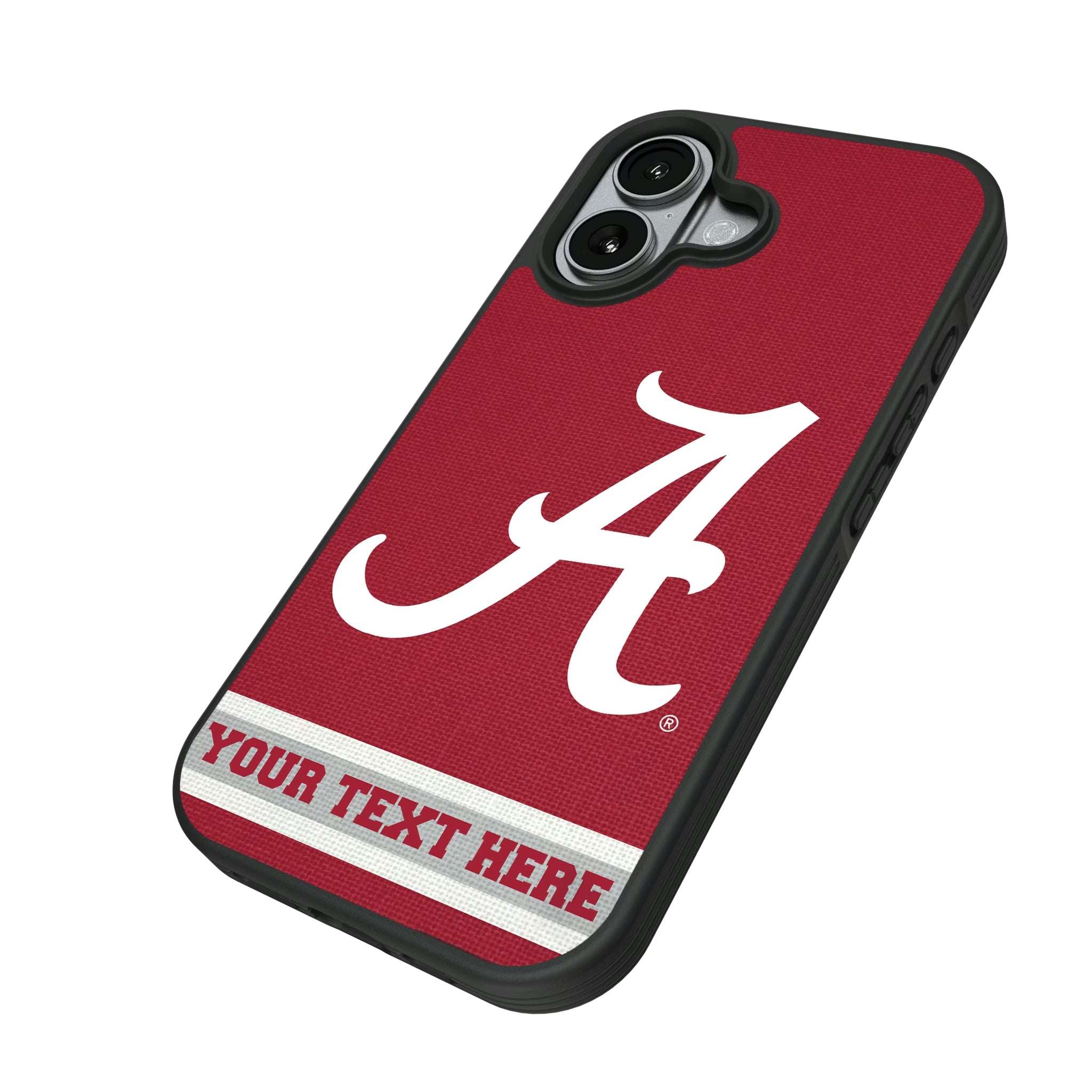 University of Alabama Crimson Tide Script A Personalized Stripe iPhone Bump Phone Case for Apple iPhone - Isometric View#Device_iPhone 17