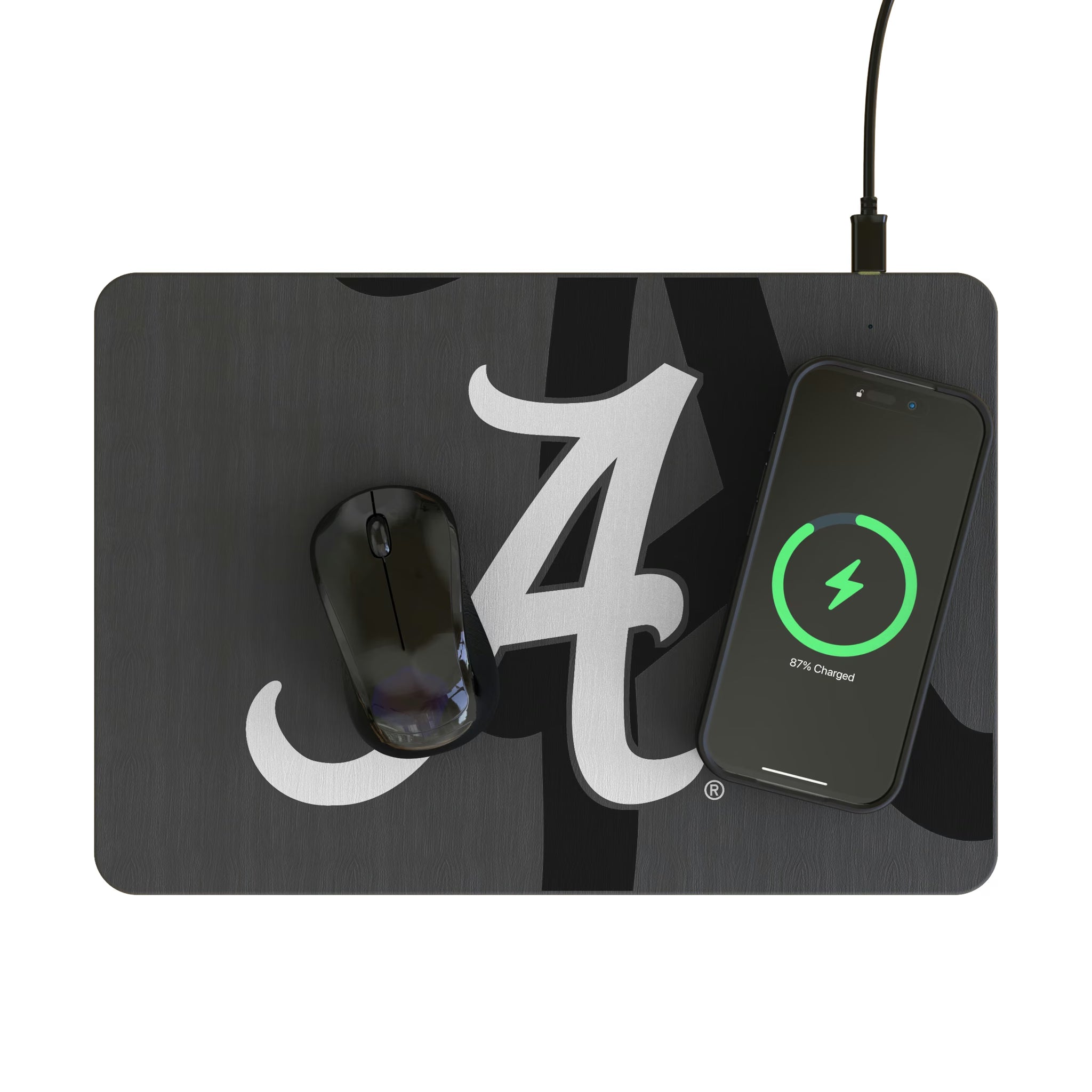 University of Alabama Crimson Tide Script A Personalized Tilt 15-Watt Wireless Charger and Mouse Pad - Lifestyle