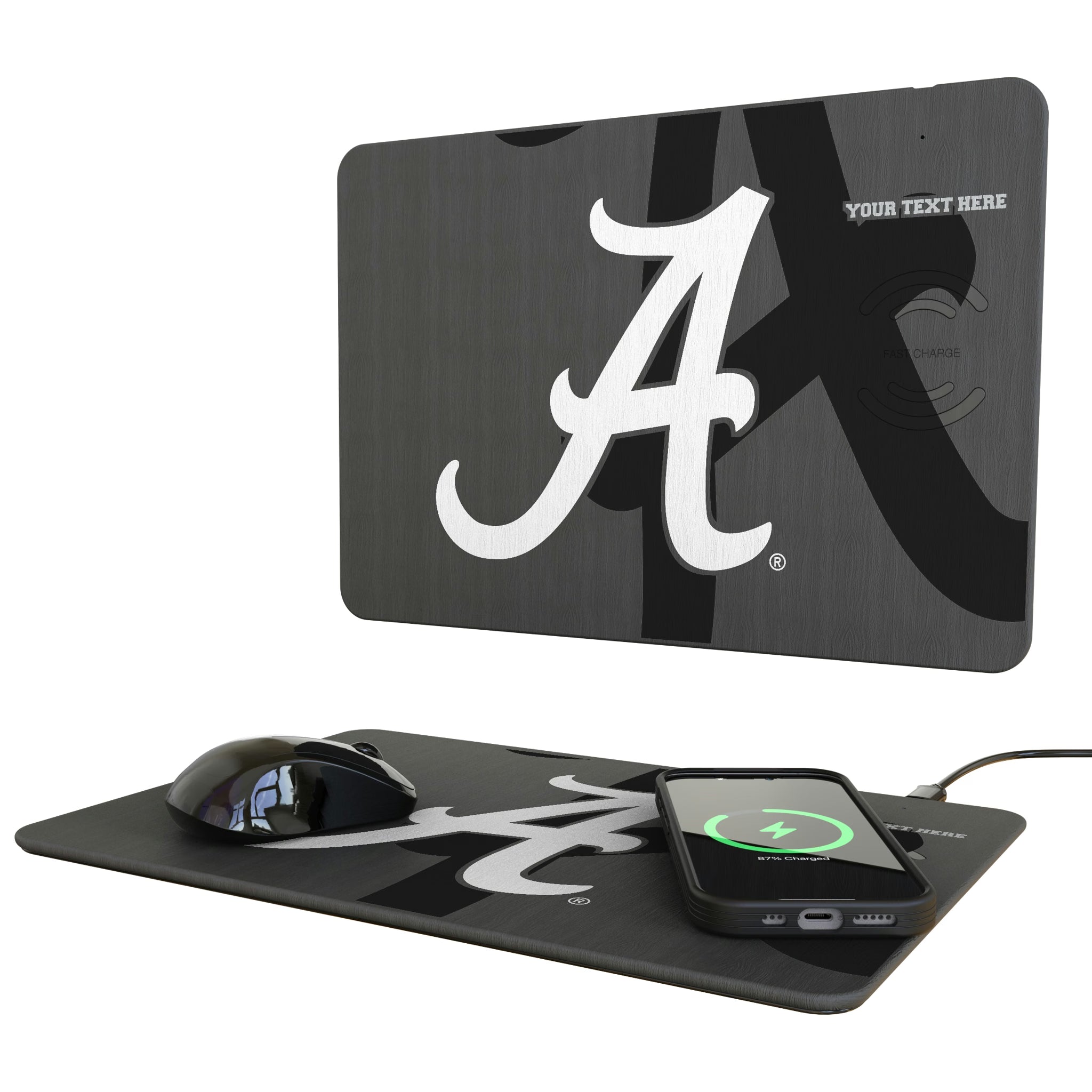 University of Alabama Crimson Tide Script A Personalized Tilt 15-Watt Wireless Charger and Mouse Pad