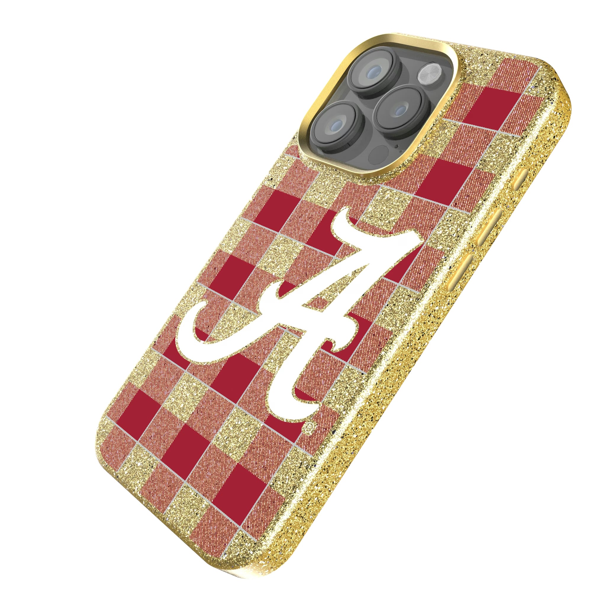 University of Alabama Crimson Tide Script A Plaid iPhone Bling Phone Case for Apple iPhone - Isometric View