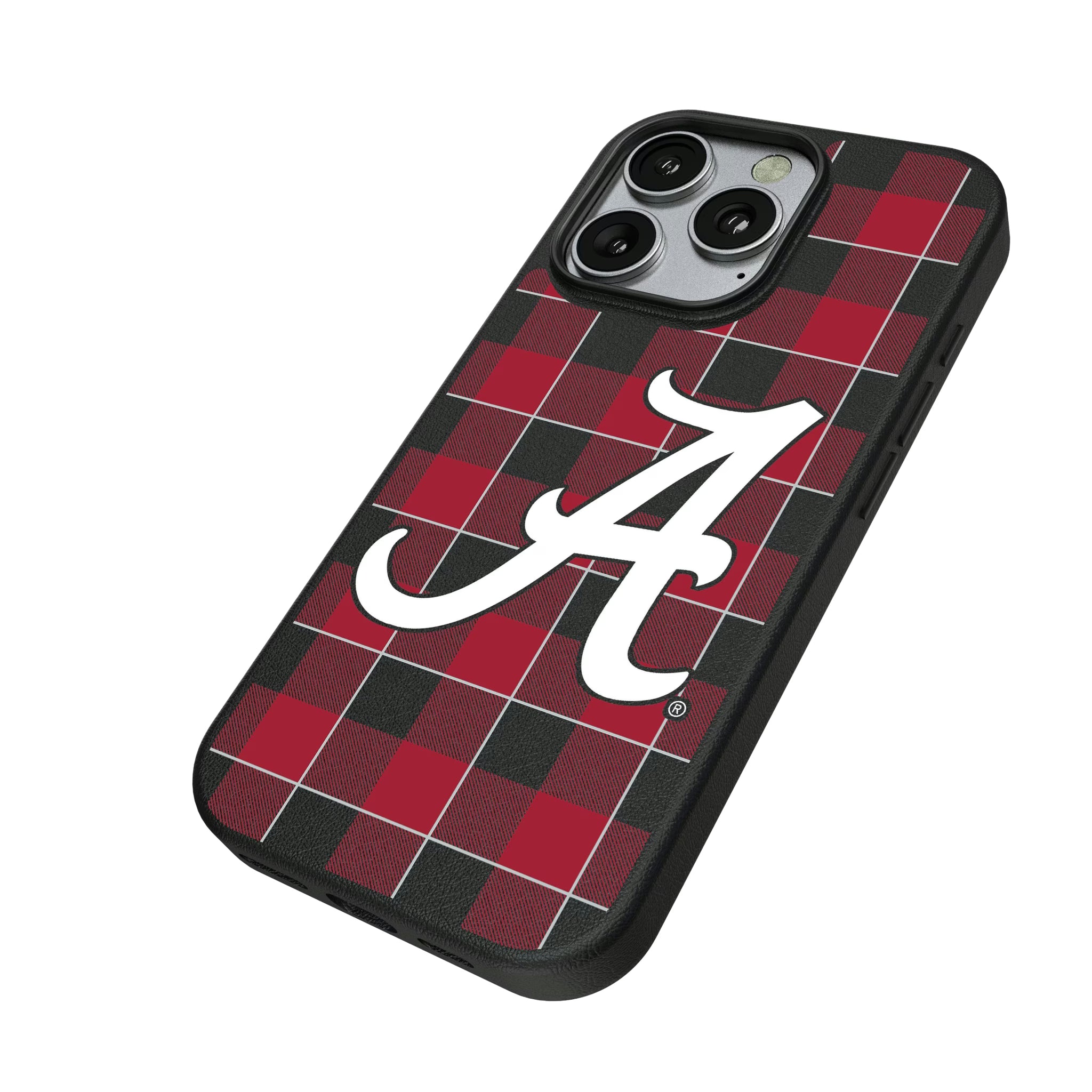 University of Alabama Crimson Tide Script A Plaid iPhone MagSafe Compatible Phone Case for Apple iPhone - Isometric View
