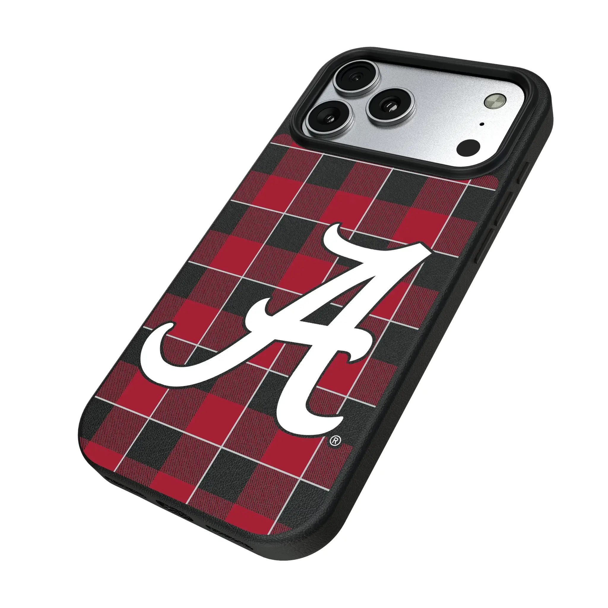 University of Alabama Crimson Tide Script A Plaid iPhone MagSafe Compatible Phone Case for Apple iPhone - Isometric View#Device_iPhone 17 Pro Max