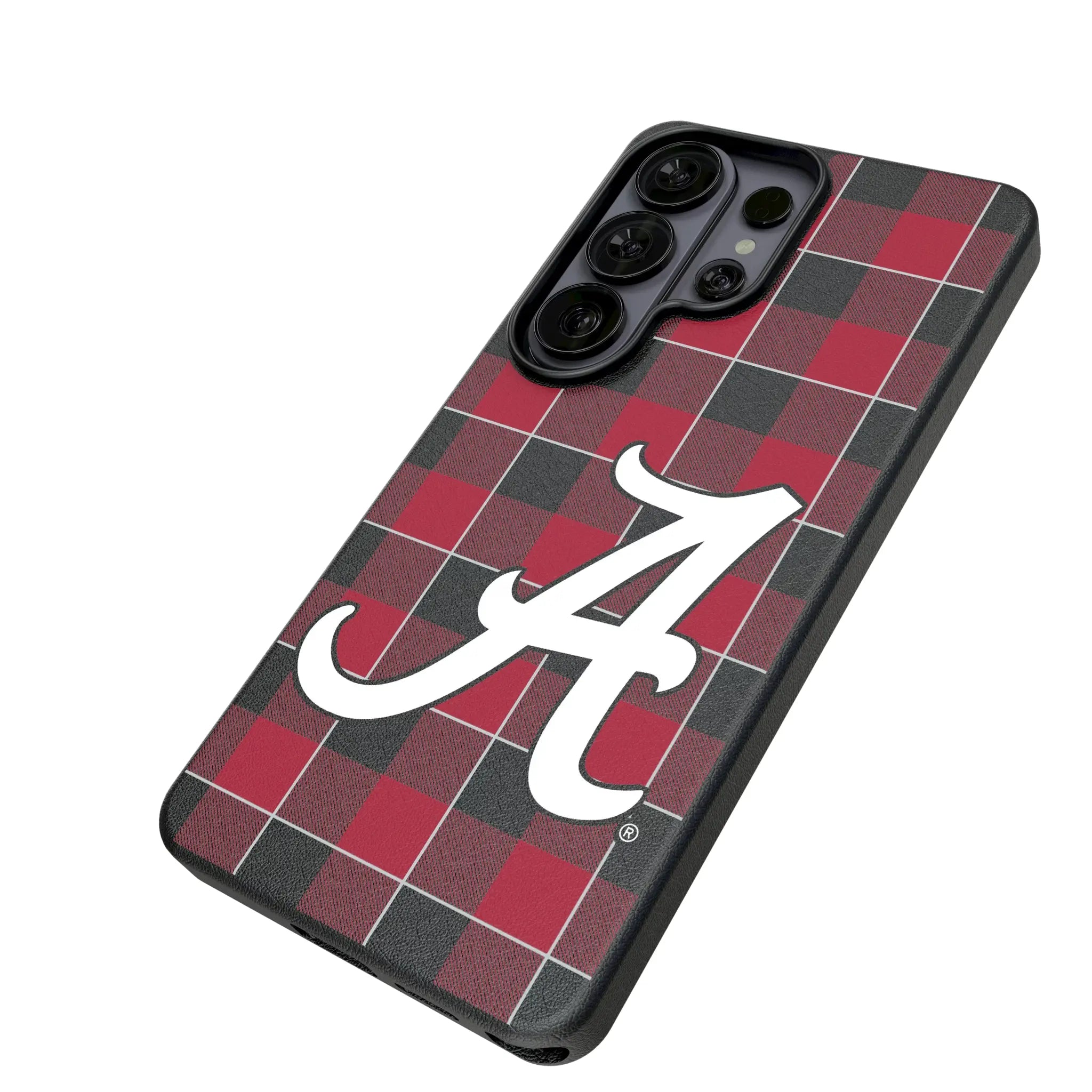 University of Alabama Crimson Tide Script A Plaid Galaxy MagSafe Compatible Phone Case for Samsung Galaxy - Isometric View#Device_Galaxy S26 Ultra