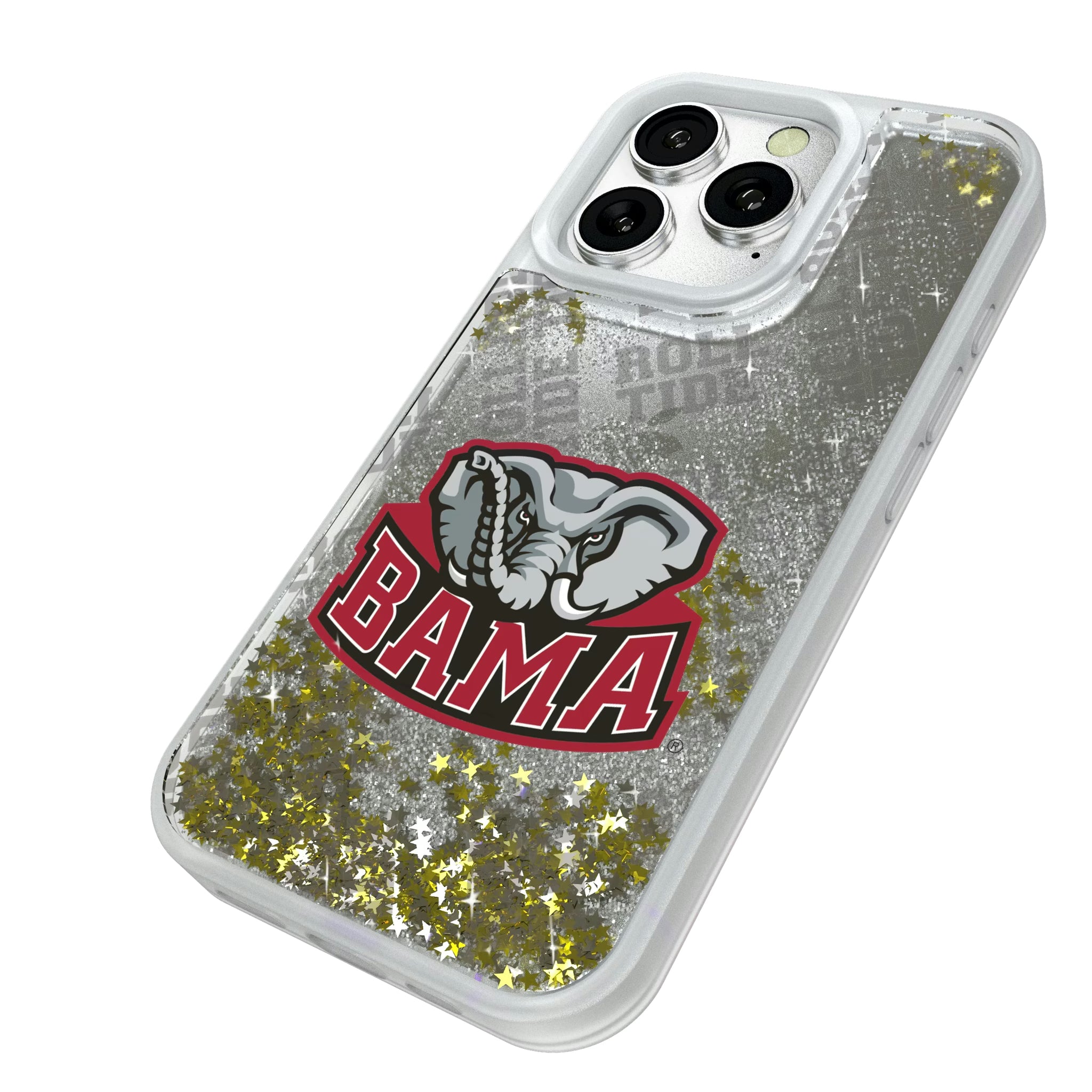 University of Alabama Crimson Tide Script A Quadtile iPhone Glitter Phone Case for Apple iPhone - Isometric View#Device_iPhone 16 Pro