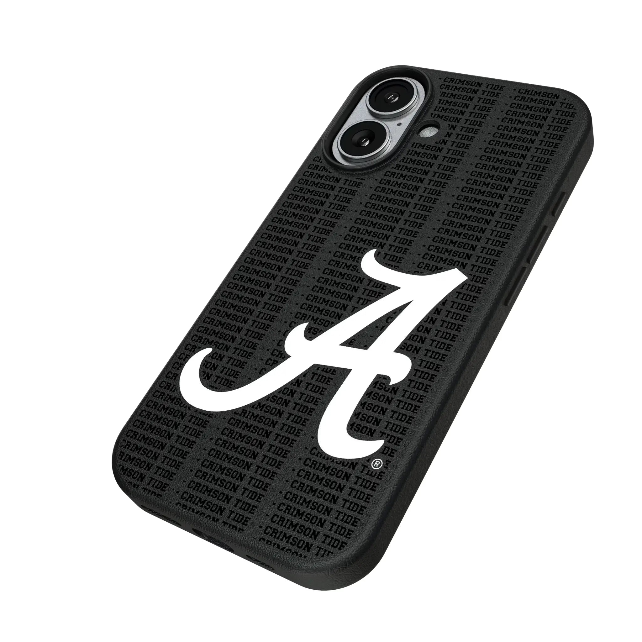 University of Alabama Crimson Tide Script A Text Backdrop iPhone MagSafe Compatible Phone Case for Apple iPhone - Isometric View#Device_iPhone 17