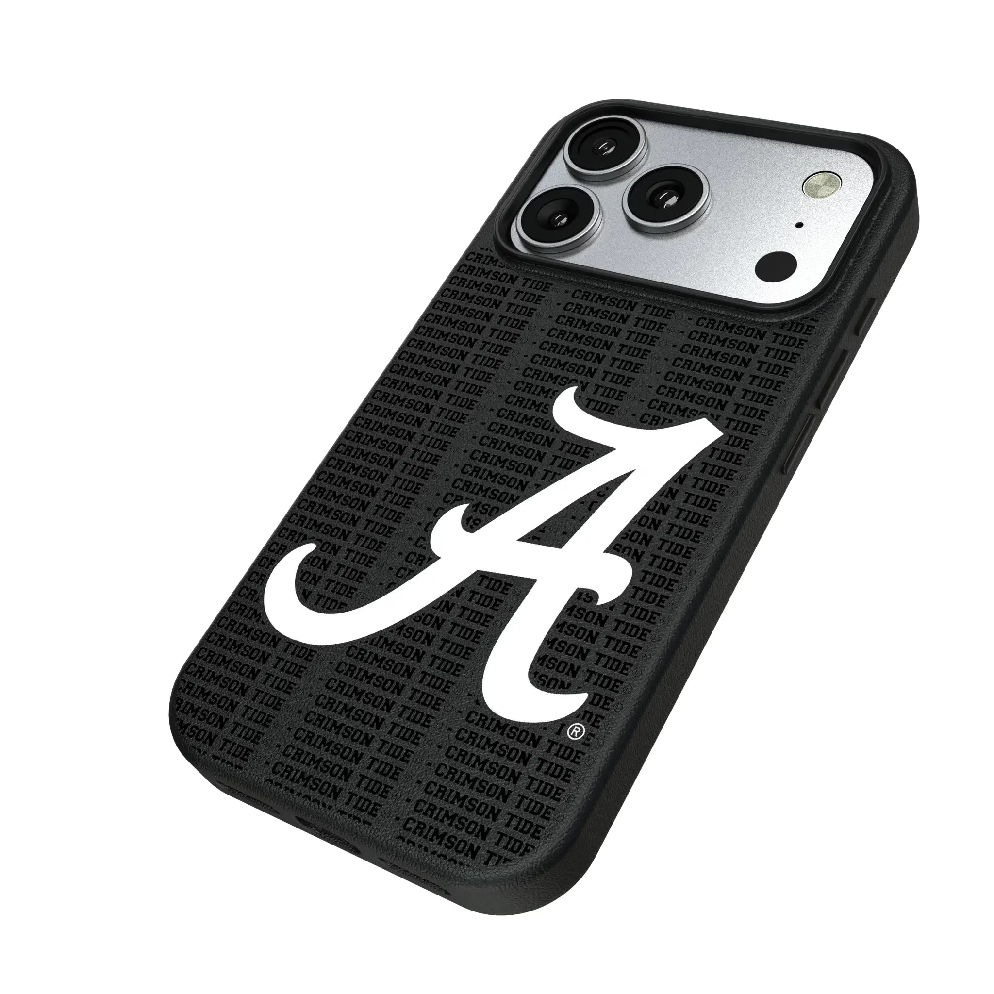 University of Alabama Crimson Tide Script A Text Backdrop iPhone MagSafe Compatible Phone Case for Apple iPhone - Isometric View#Device_iPhone 17 Pro