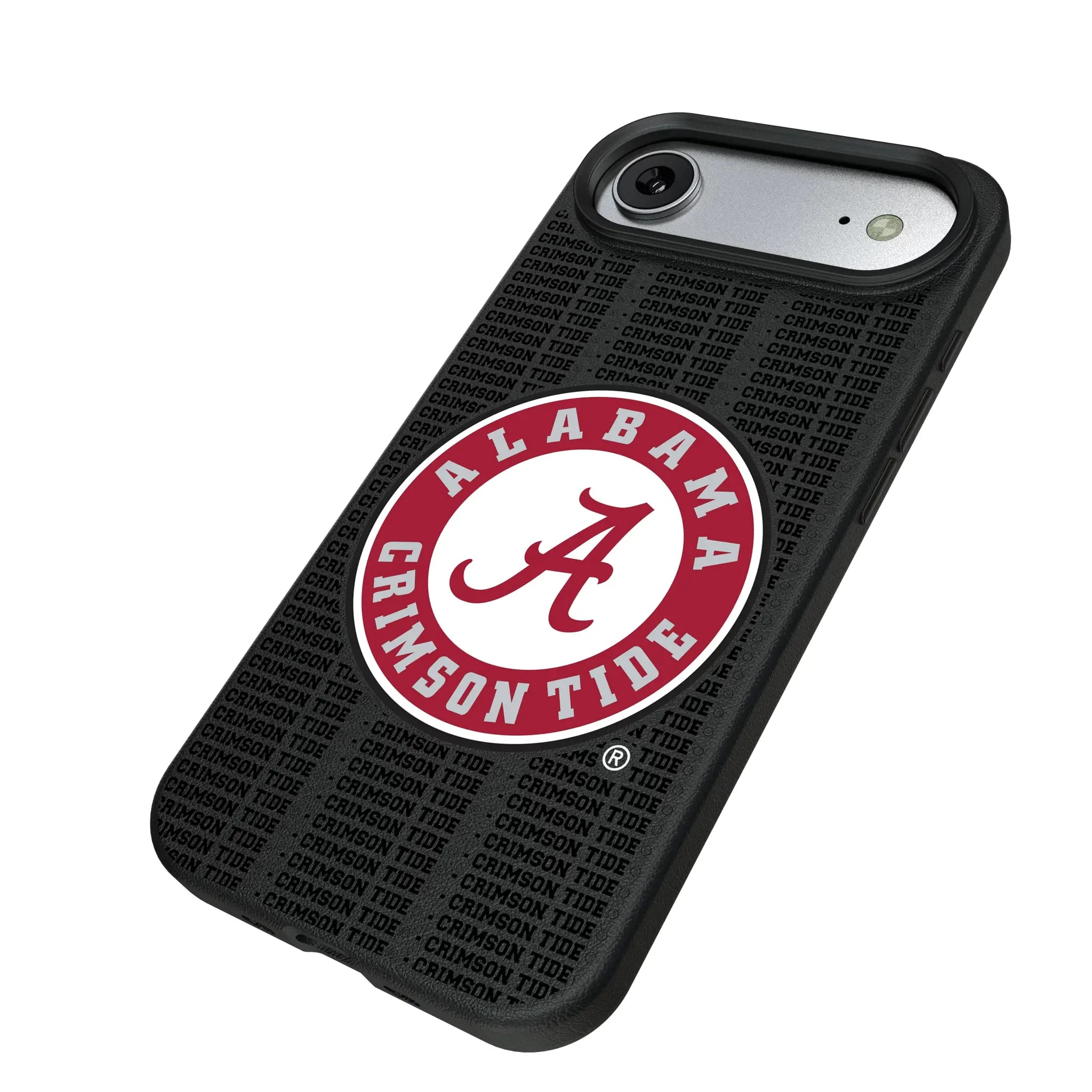 University of Alabama Crimson Tide Text Backdrop iPhone MagSafe Compatible Phone Case for Apple iPhone - Isometric View#Device_iPhone Air