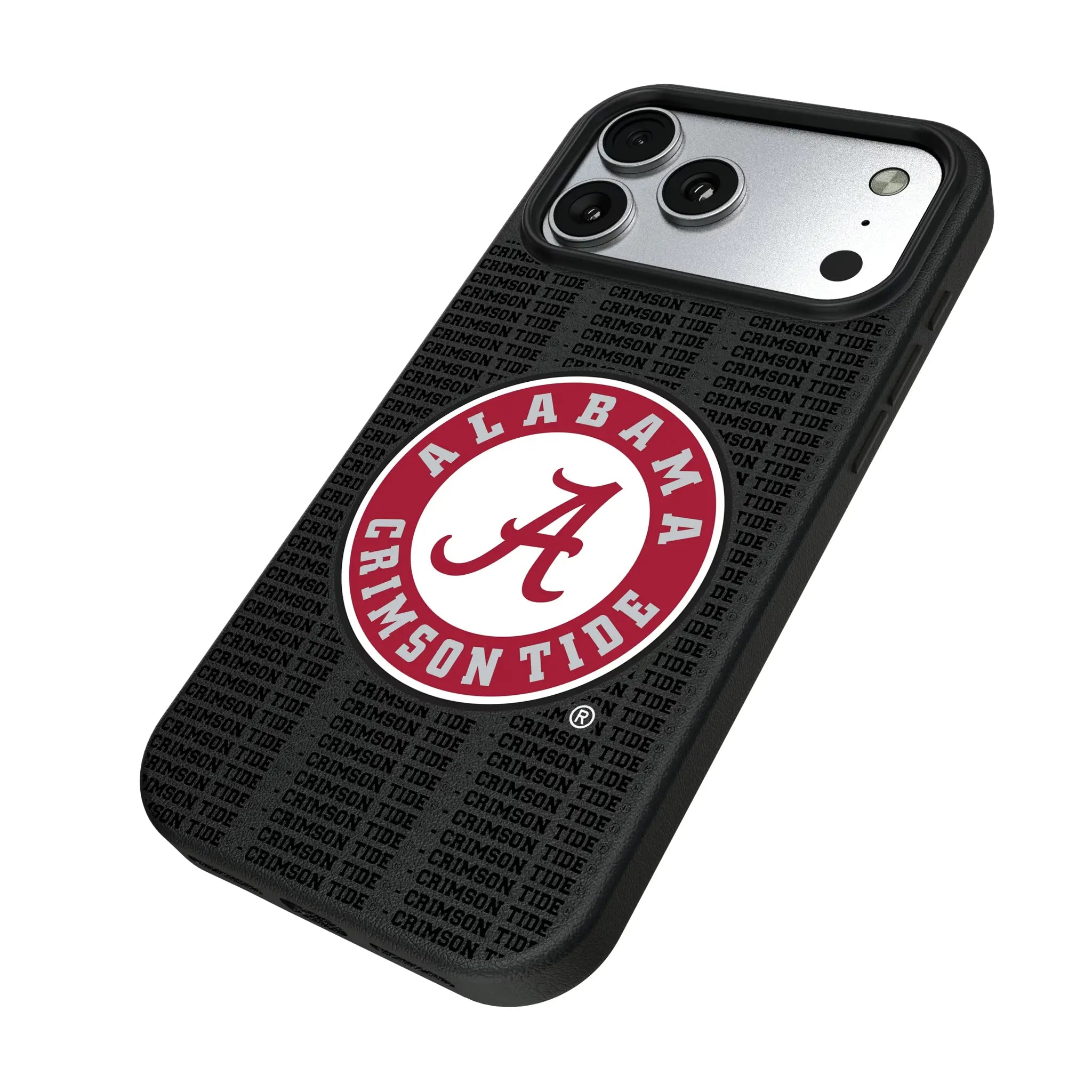 University of Alabama Crimson Tide Text Backdrop iPhone MagSafe Compatible Phone Case for Apple iPhone - Isometric View#Device_iPhone 17 Pro Max