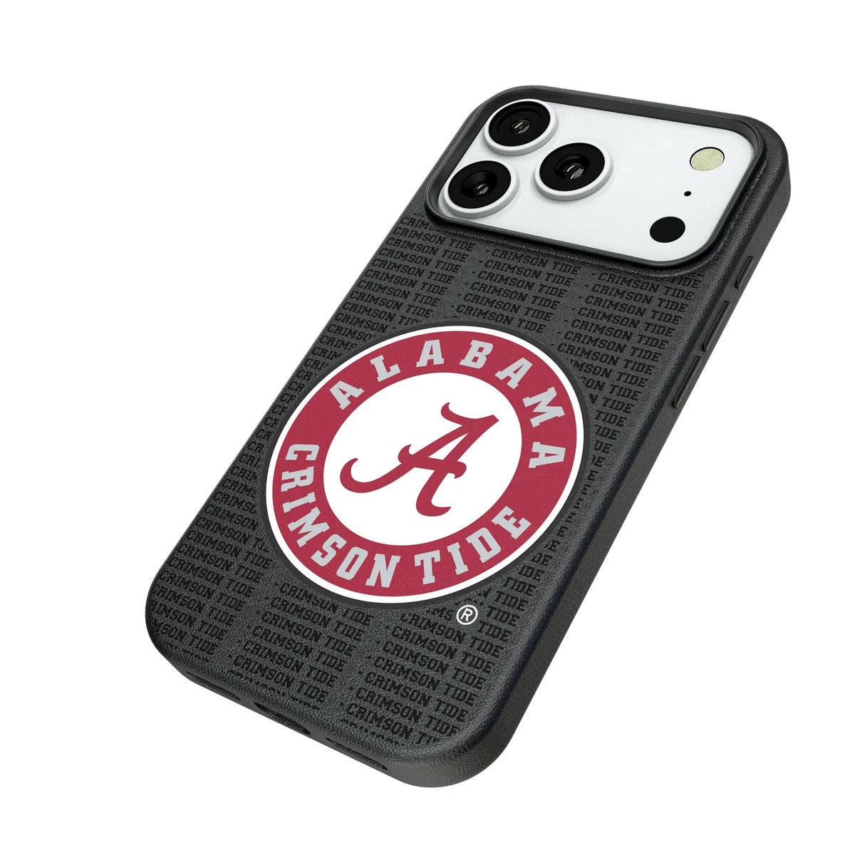 University of Alabama Crimson Tide Text Backdrop iPhone MagSafe Compatible Phone Case for Apple iPhone - Isometric View#Device_iPhone 18 Pro
