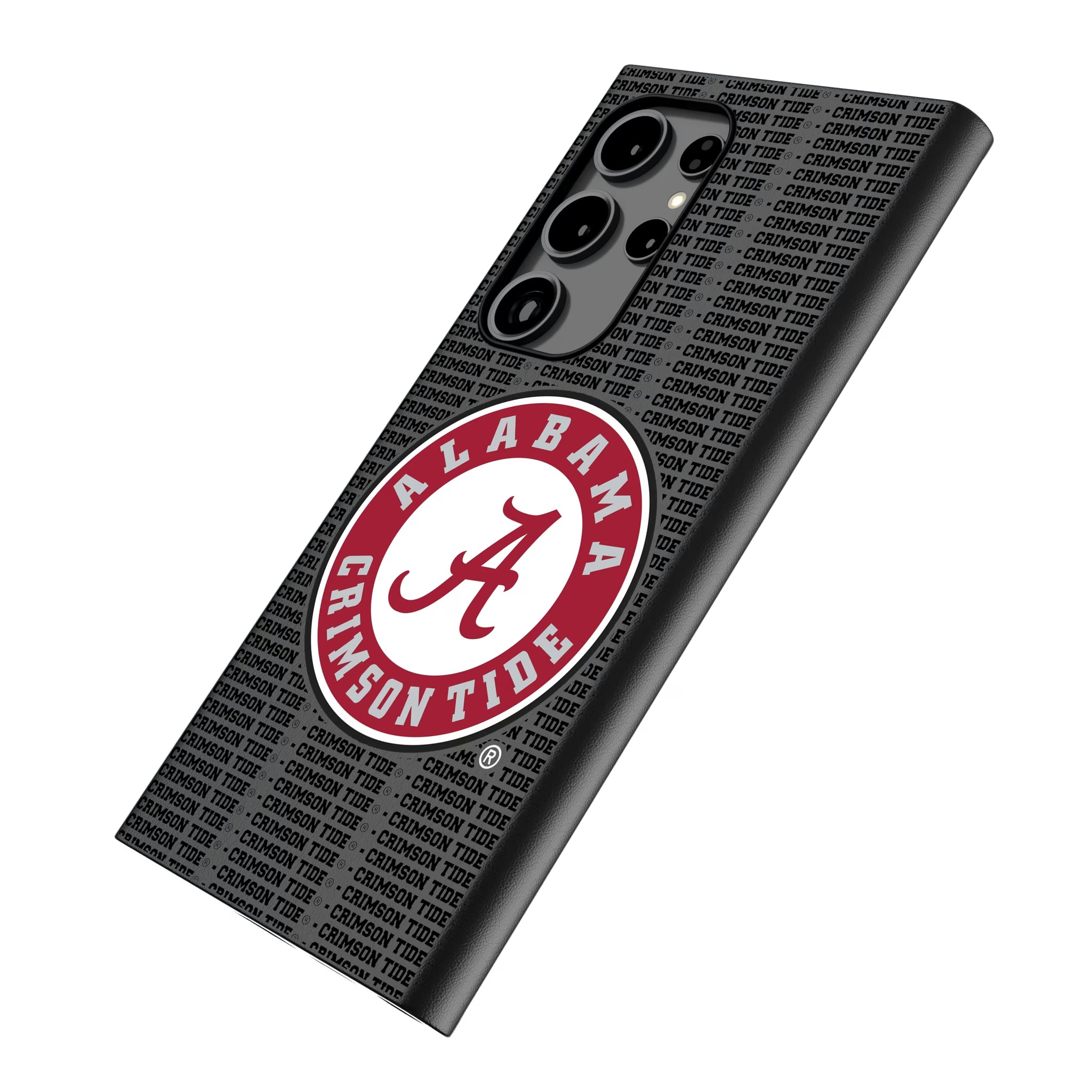 University of Alabama Crimson Tide Text Backdrop Galaxy MagSafe Compatible Phone Case for Samsung Galaxy - Isometric View