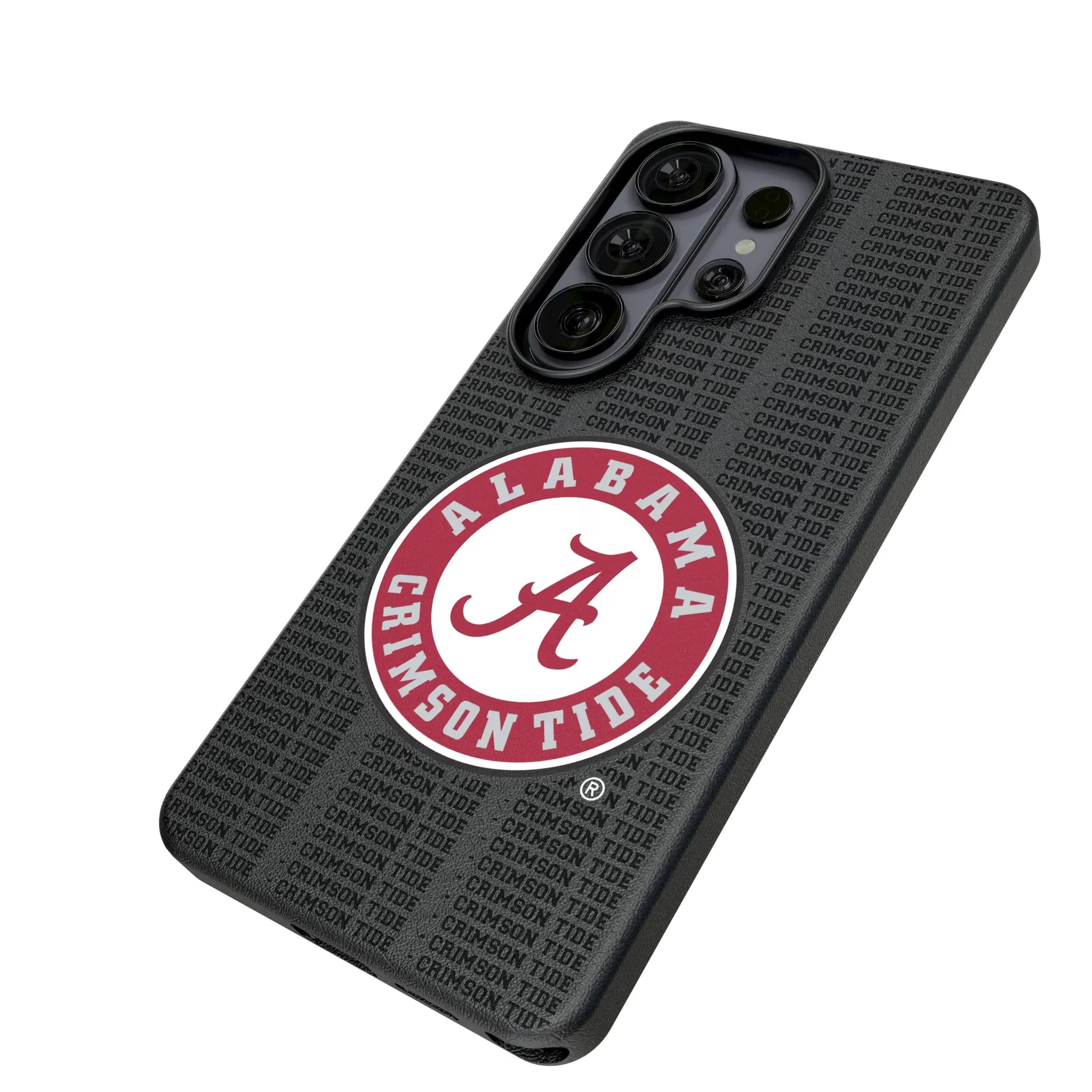 University of Alabama Crimson Tide Text Backdrop Galaxy MagSafe Compatible Phone Case for Samsung Galaxy - Isometric View#Device_Galaxy S26 Ultra