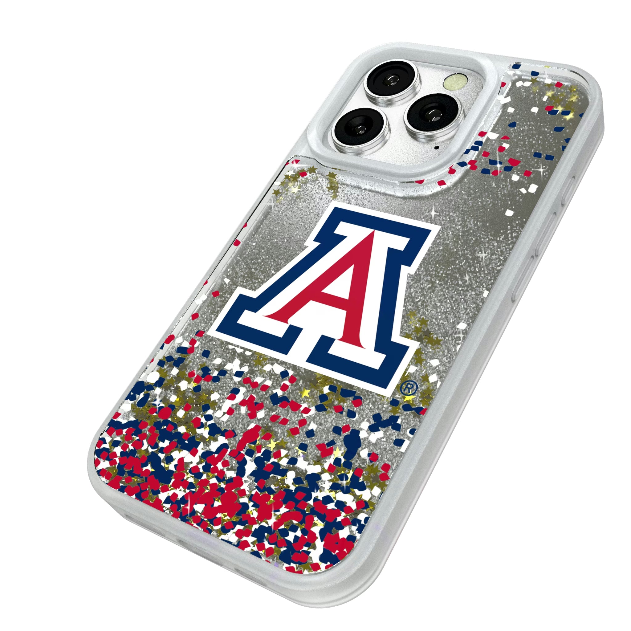 University of Arizona Wildcats Confetti iPhone Glitter Phone Case for Apple iPhone - Isometric View#Device_iPhone 16 Pro