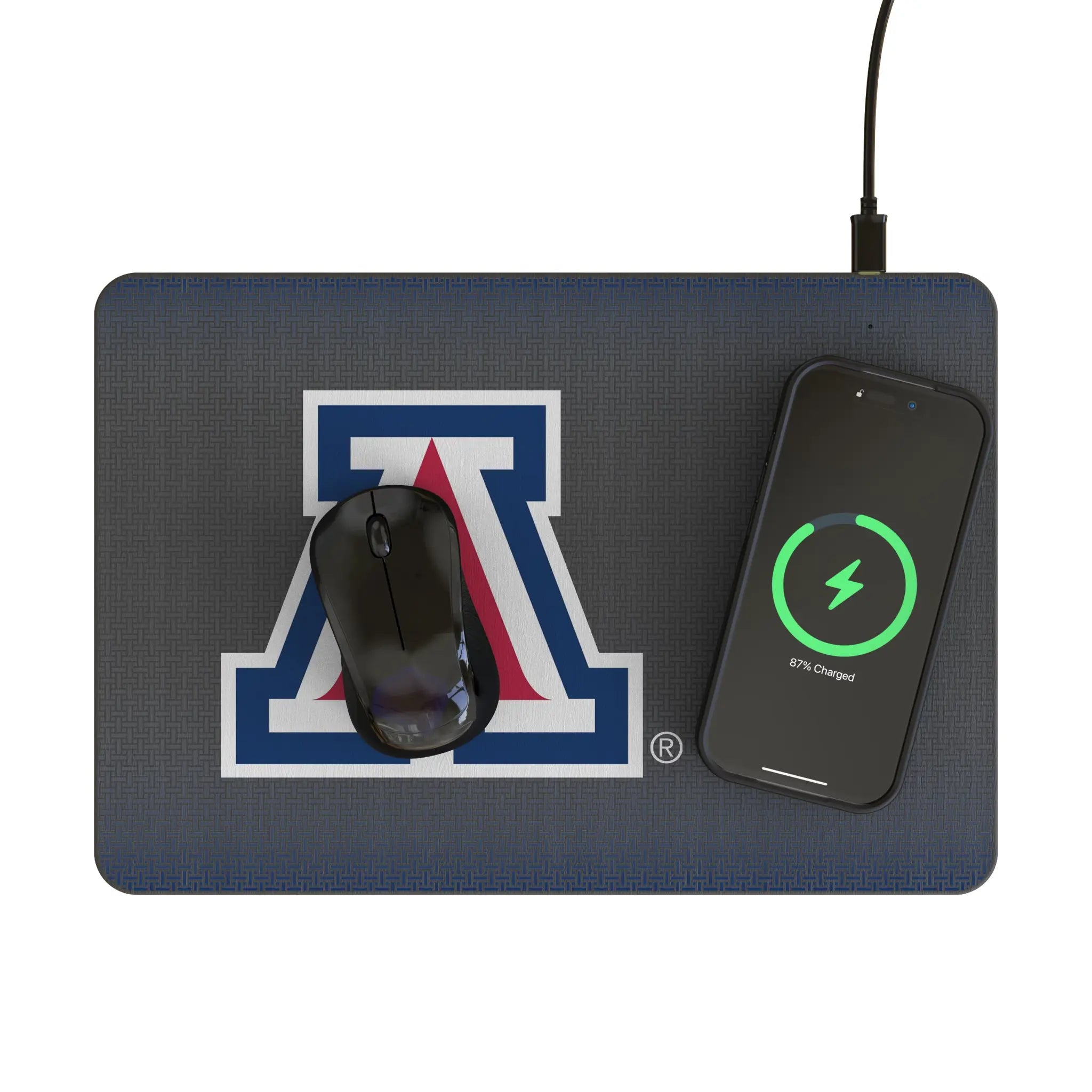 University of Arizona Wildcats Linen 15-Watt Wireless Charger and Mouse Pad - Lifestyle