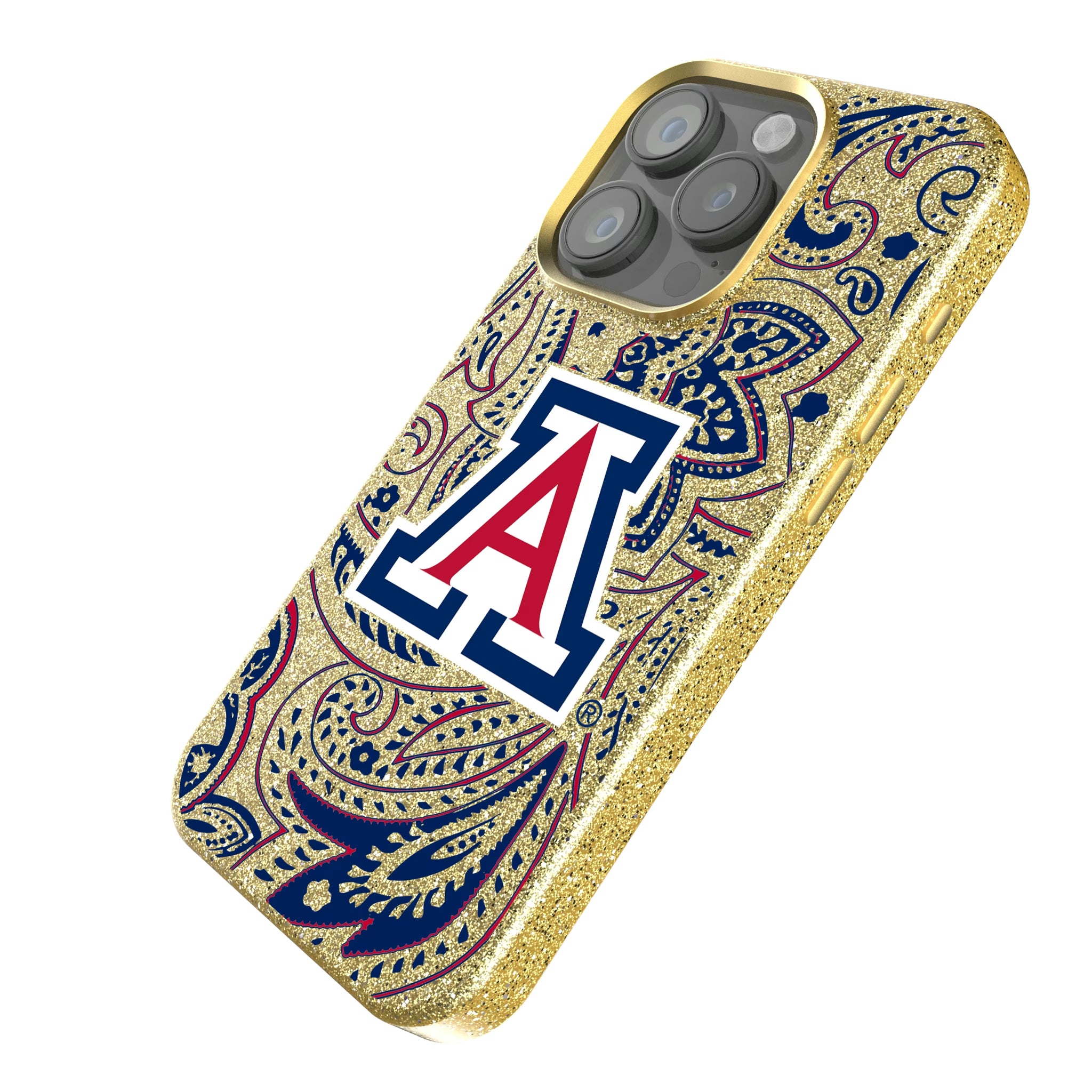 University of Arizona Wildcats Paisley iPhone Bling Phone Case for Apple iPhone - Isometric View