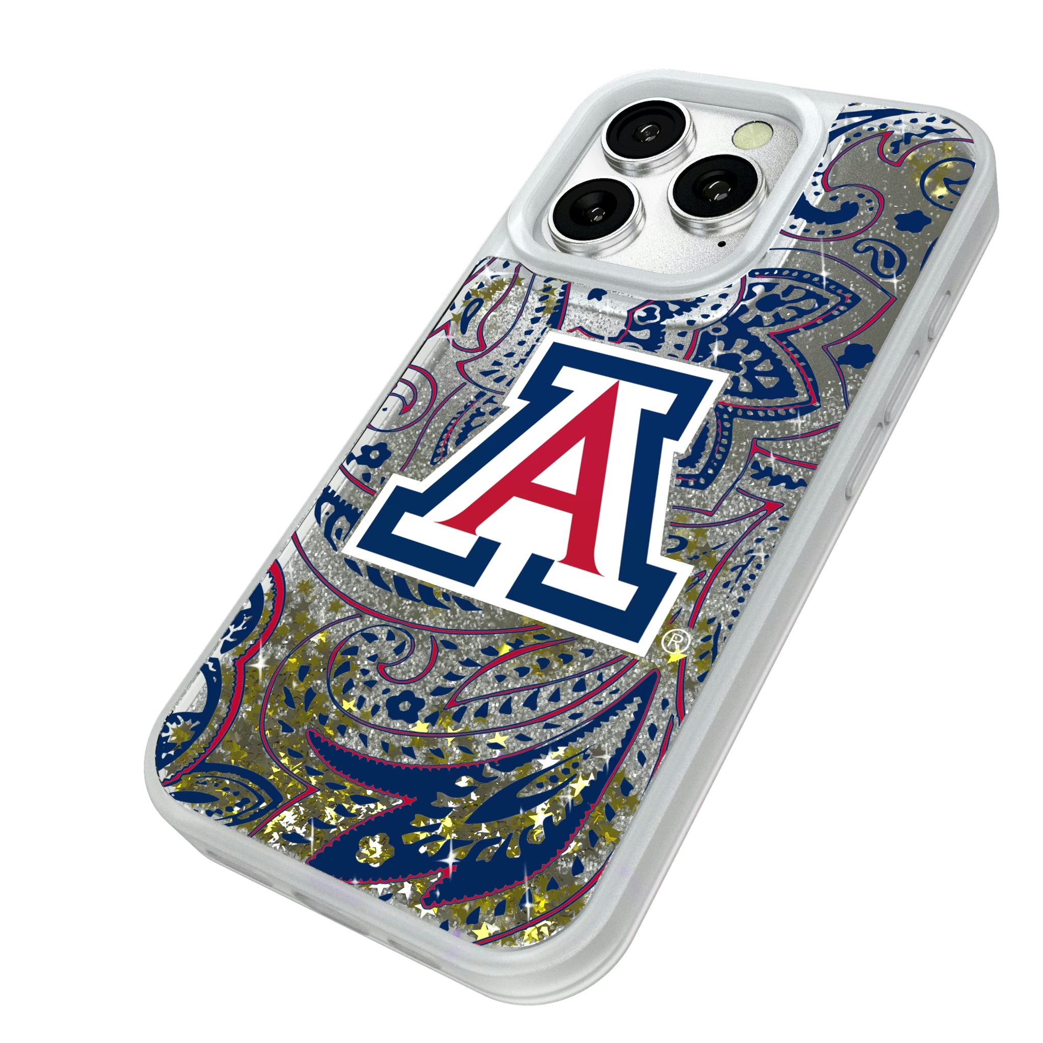 University of Arizona Wildcats Paisley iPhone Glitter Phone Case for Apple iPhone - Isometric View#Device_iPhone 16 Pro