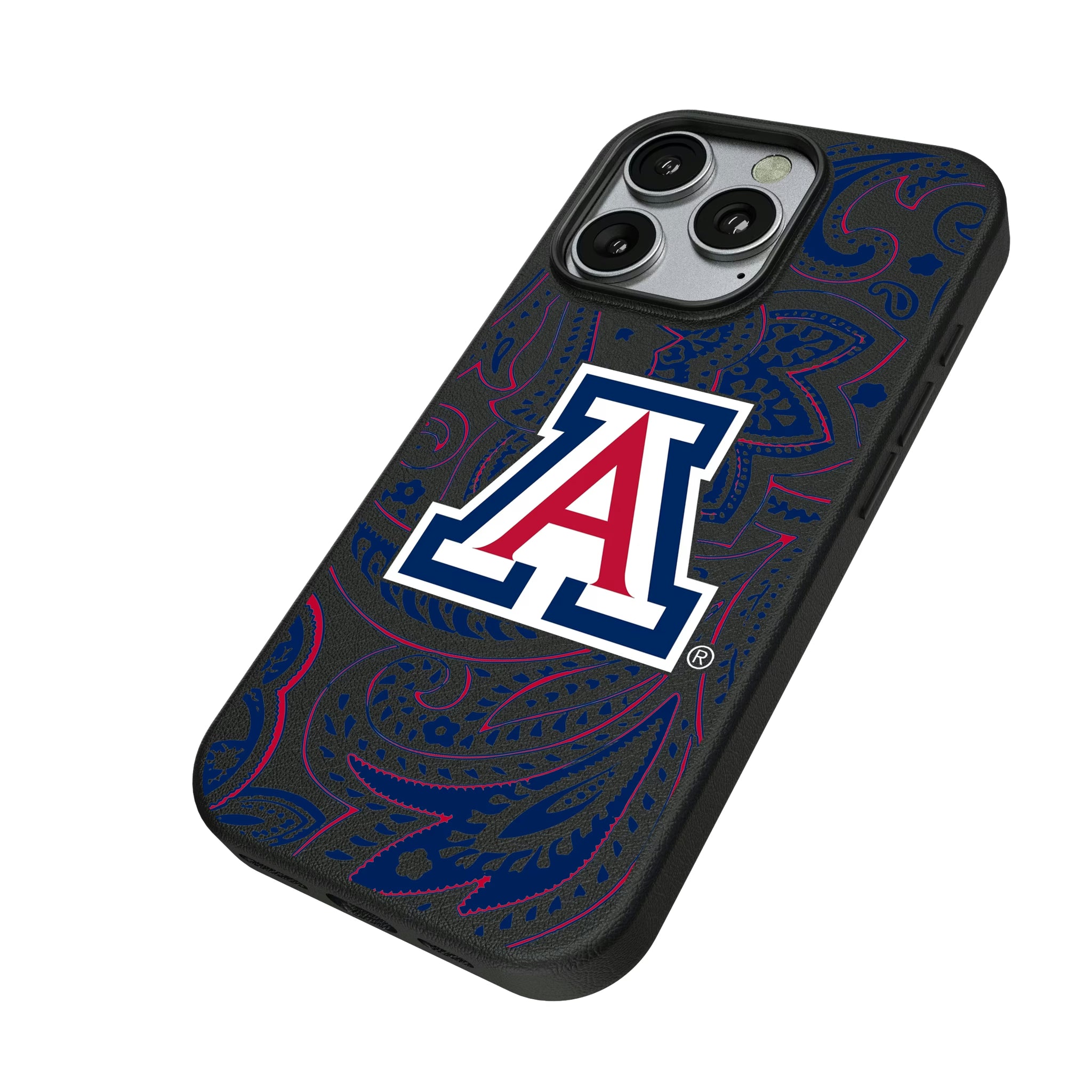 University of Arizona Wildcats Paisley iPhone MagSafe Compatible Phone Case for Apple iPhone - Isometric View