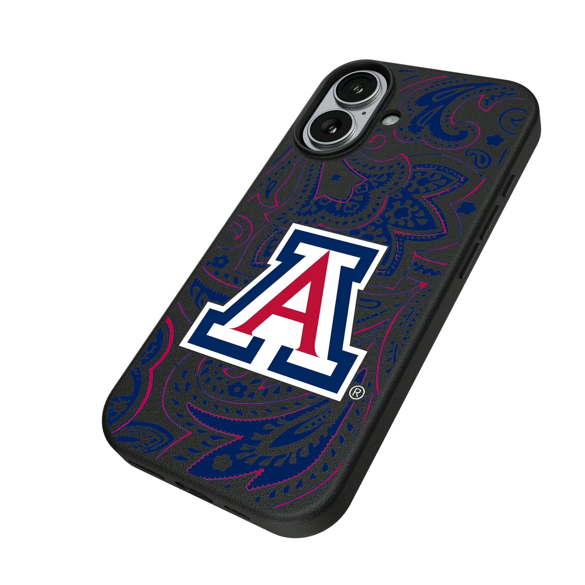 University of Arizona Wildcats Paisley iPhone MagSafe Compatible Phone Case for Apple iPhone - Isometric View#Device_iPhone 17