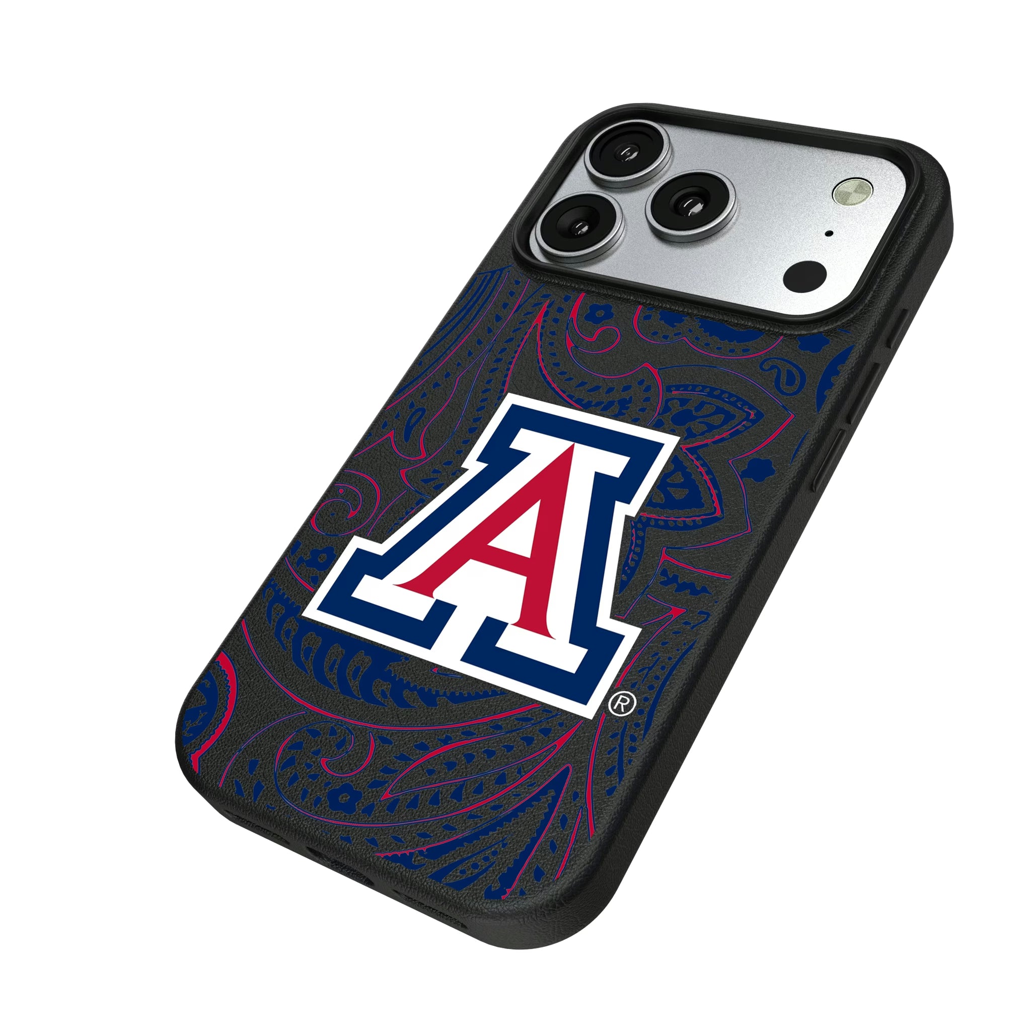 University of Arizona Wildcats Paisley iPhone MagSafe Compatible Phone Case for Apple iPhone - Isometric View#Device_iPhone 17 Pro