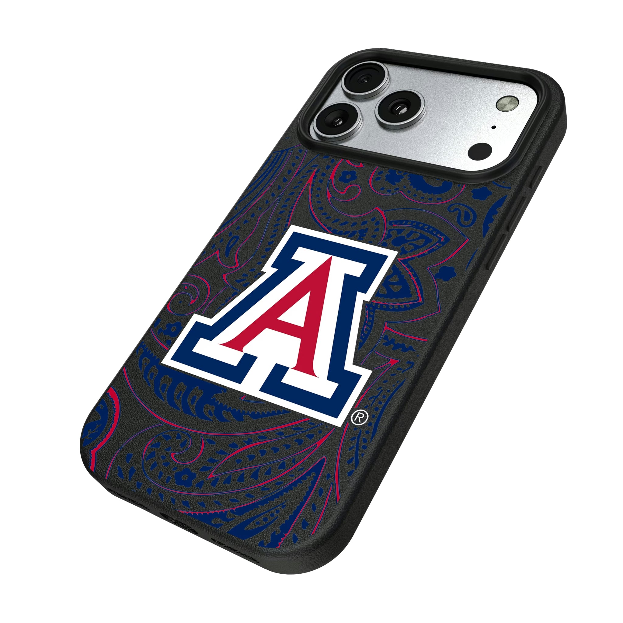 University of Arizona Wildcats Paisley iPhone MagSafe Compatible Phone Case for Apple iPhone - Isometric View#Device_iPhone 17 Pro Max