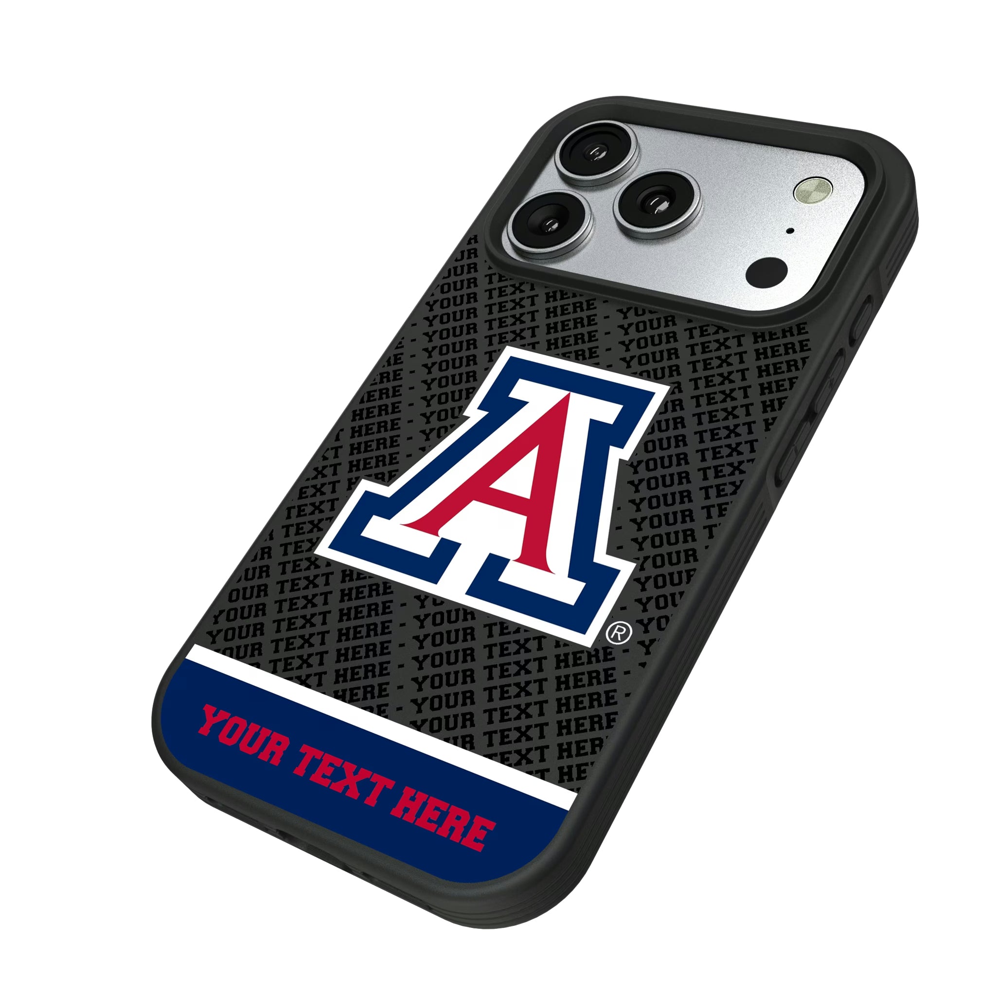 University of Arizona Wildcats Personalized EndZone Plus iPhone Bump Phone Case for Apple iPhone - Isometric View#Device_iPhone 17 Pro