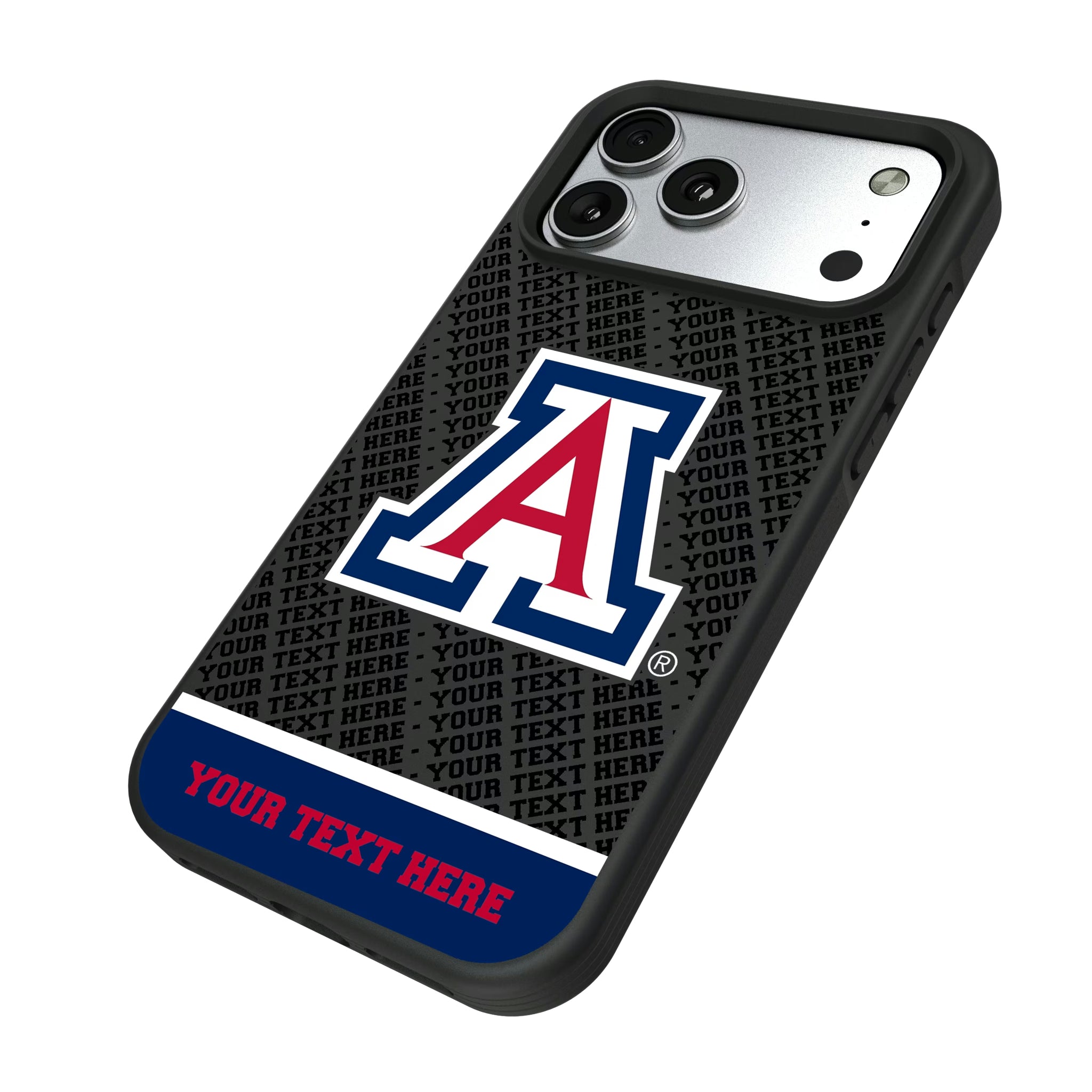 University of Arizona Wildcats Personalized EndZone Plus iPhone Bump Phone Case for Apple iPhone - Isometric View#Device_iPhone 17 Pro Max
