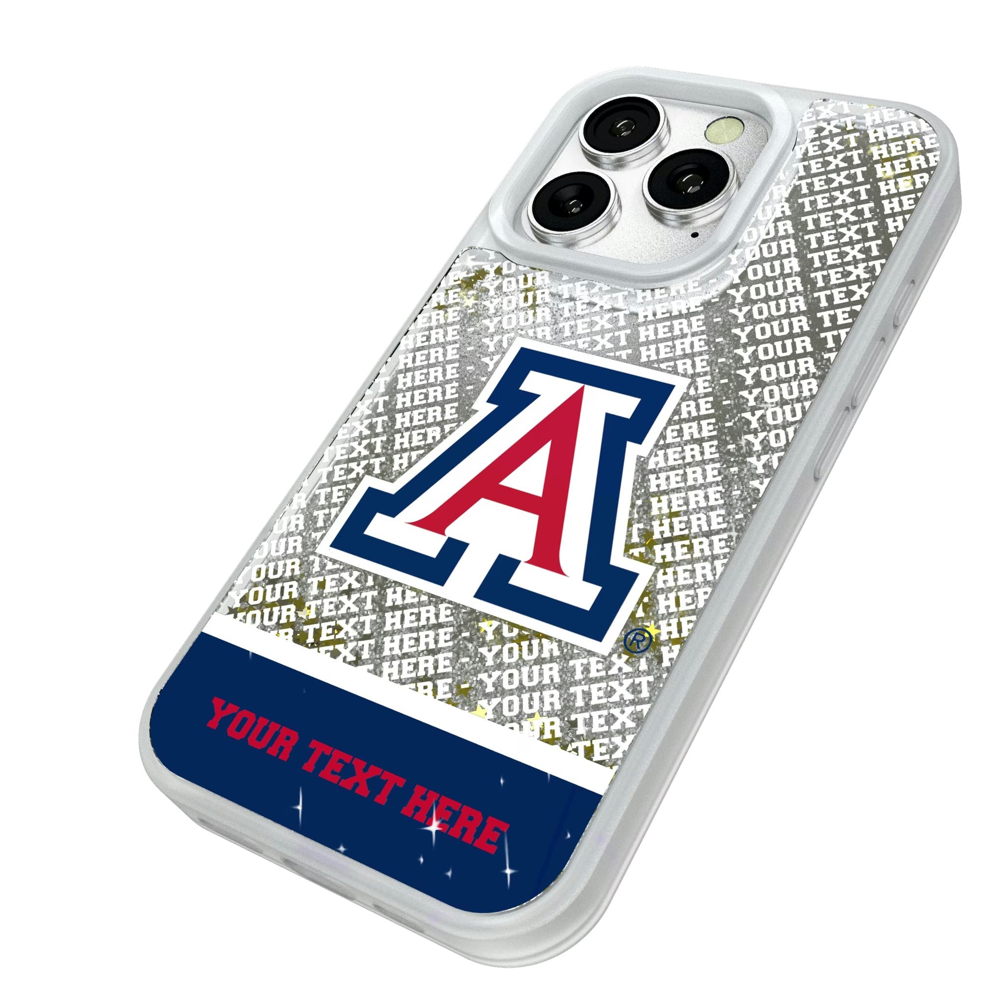 University of Arizona Wildcats Personalized EndZone Plus iPhone Glitter Phone Case for Apple iPhone - Isometric View#Device_iPhone 16 Pro