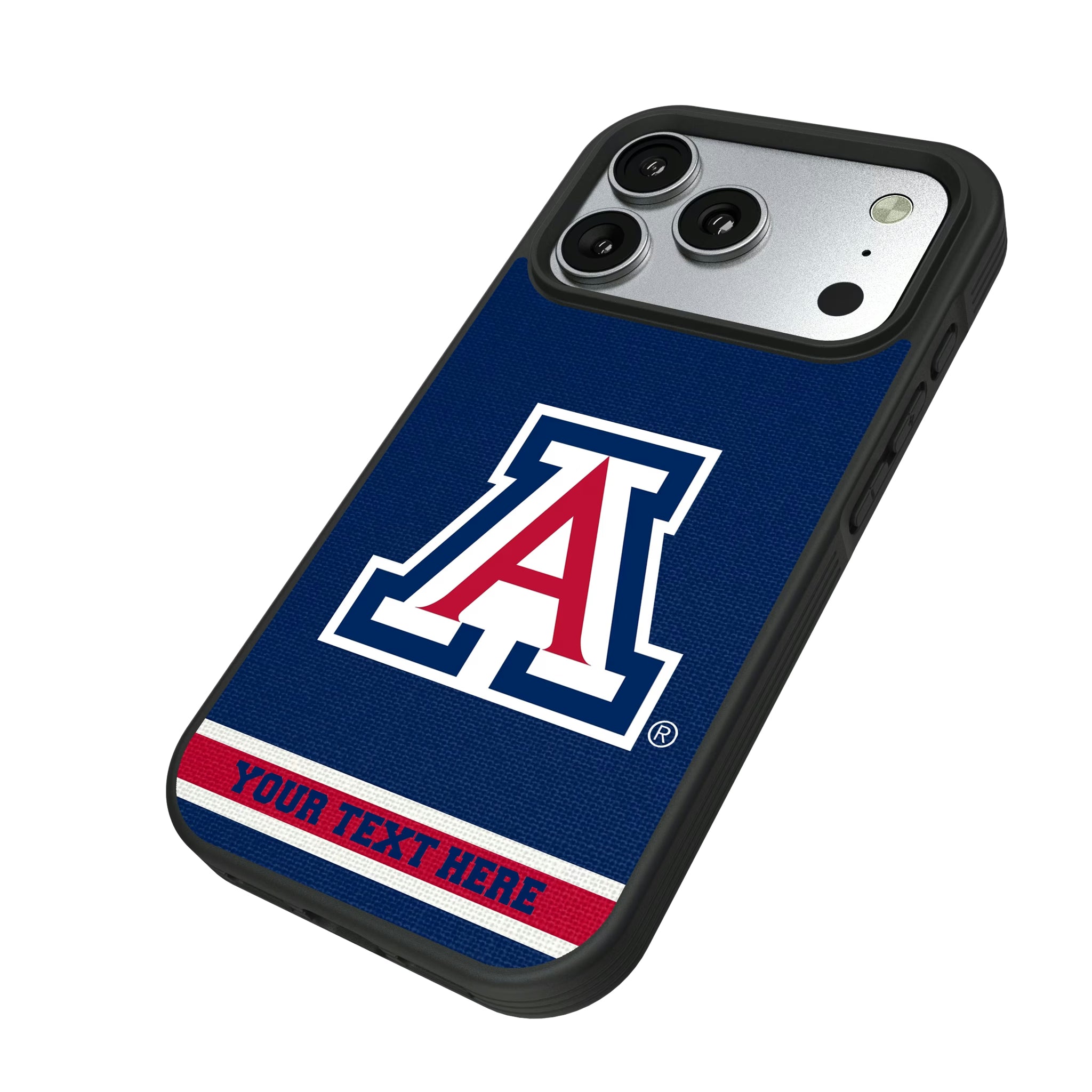 University of Arizona Wildcats Personalized Stripe iPhone Bump Phone Case for Apple iPhone - Isometric View#Device_iPhone 17 Pro