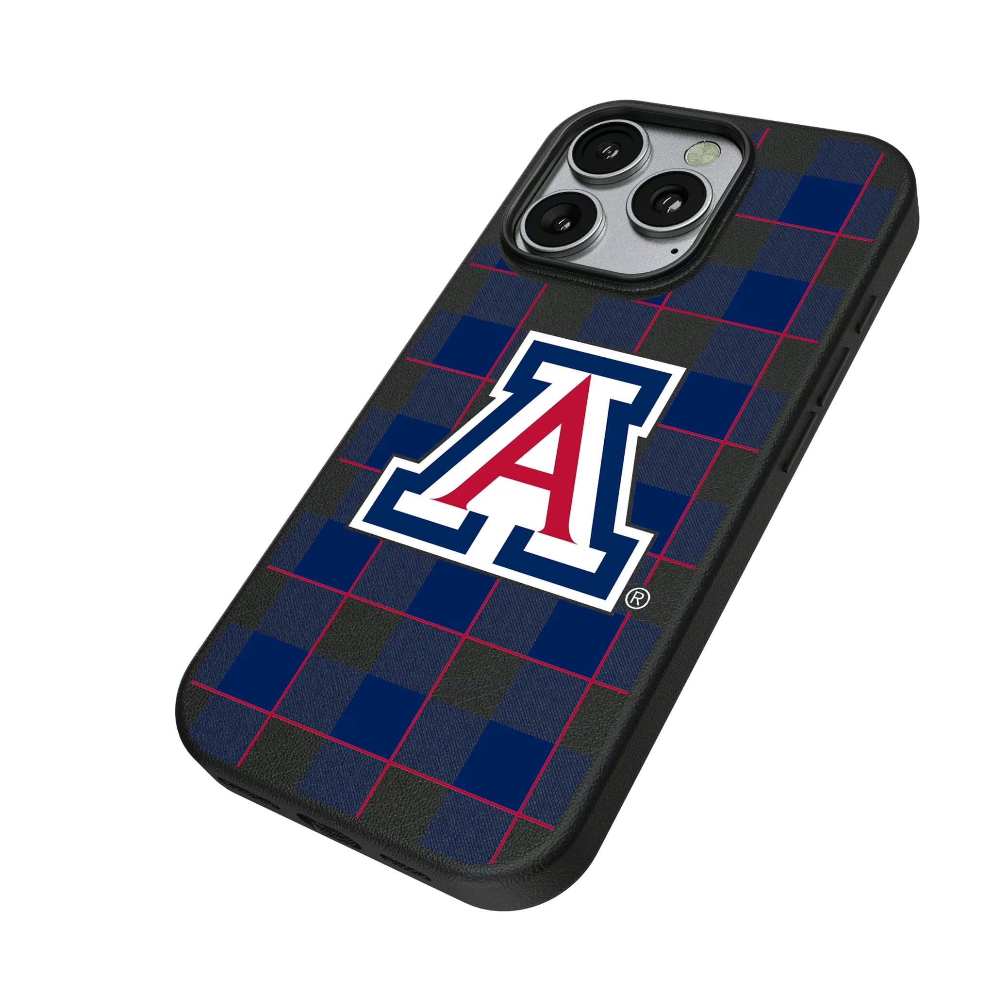 University of Arizona Wildcats Plaid iPhone MagSafe Compatible Phone Case for Apple iPhone - Isometric View