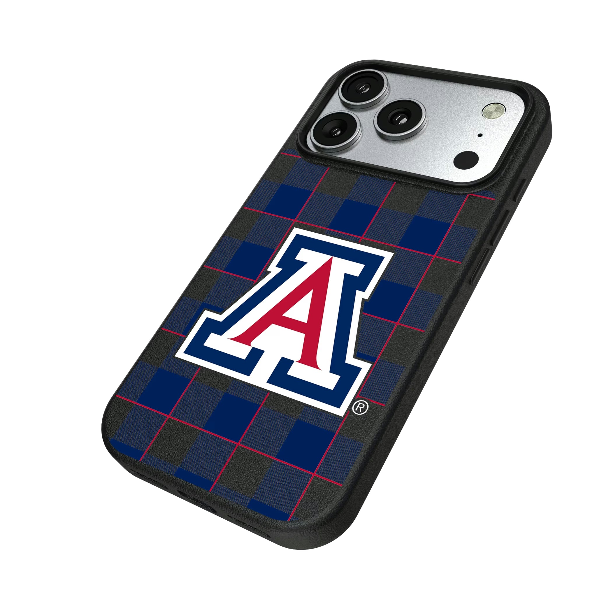 University of Arizona Wildcats Plaid iPhone MagSafe Compatible Phone Case for Apple iPhone - Isometric View#Device_iPhone 17 Pro