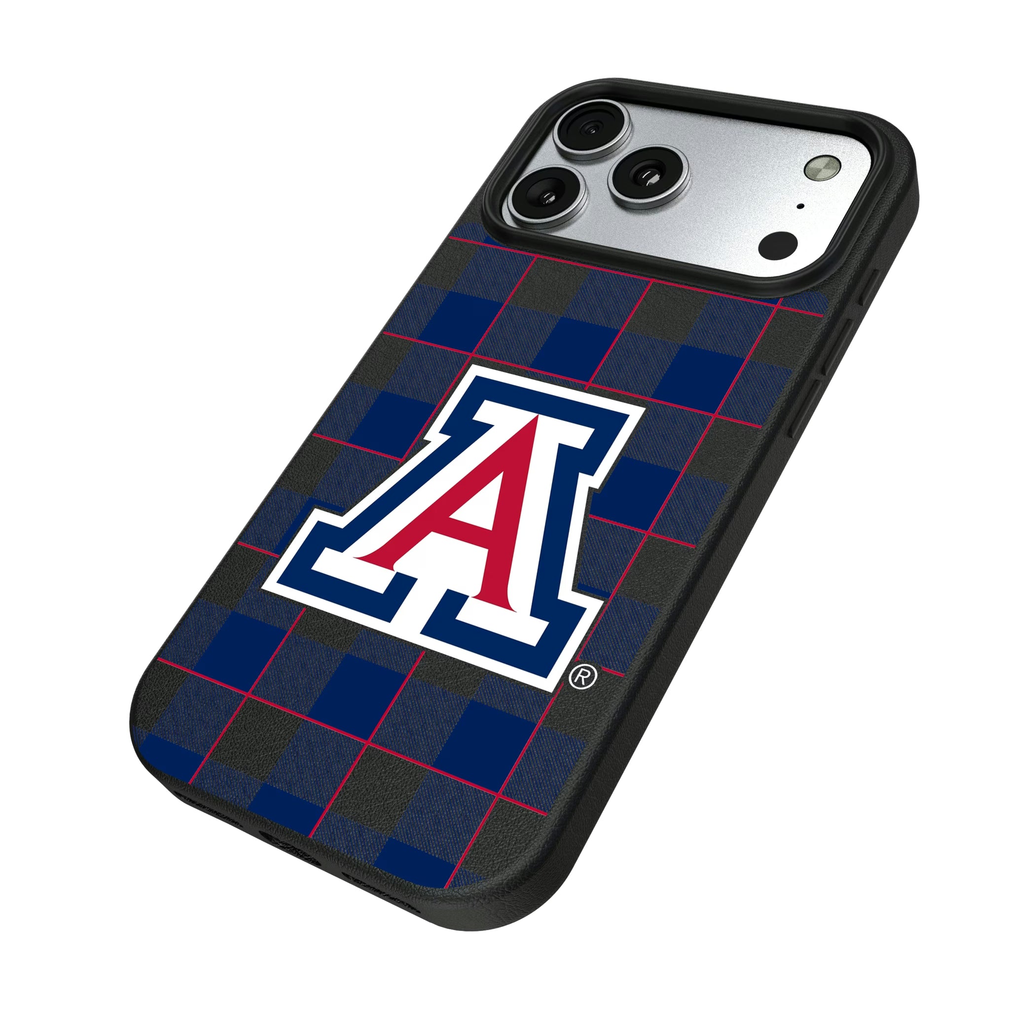 University of Arizona Wildcats Plaid iPhone MagSafe Compatible Phone Case for Apple iPhone - Isometric View#Device_iPhone 17 Pro Max