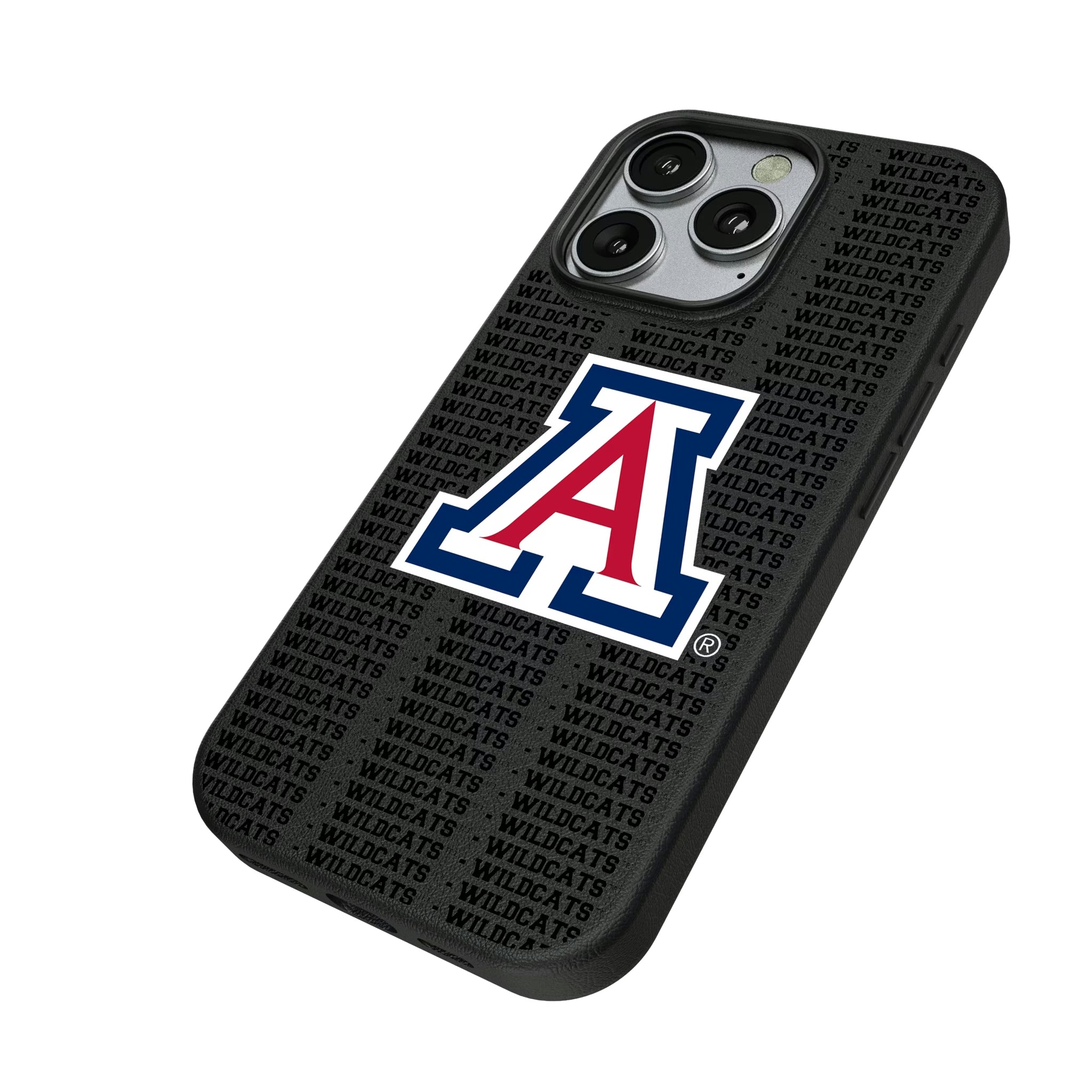 University of Arizona Wildcats Text Backdrop iPhone MagSafe Compatible Phone Case for Apple iPhone - Isometric View