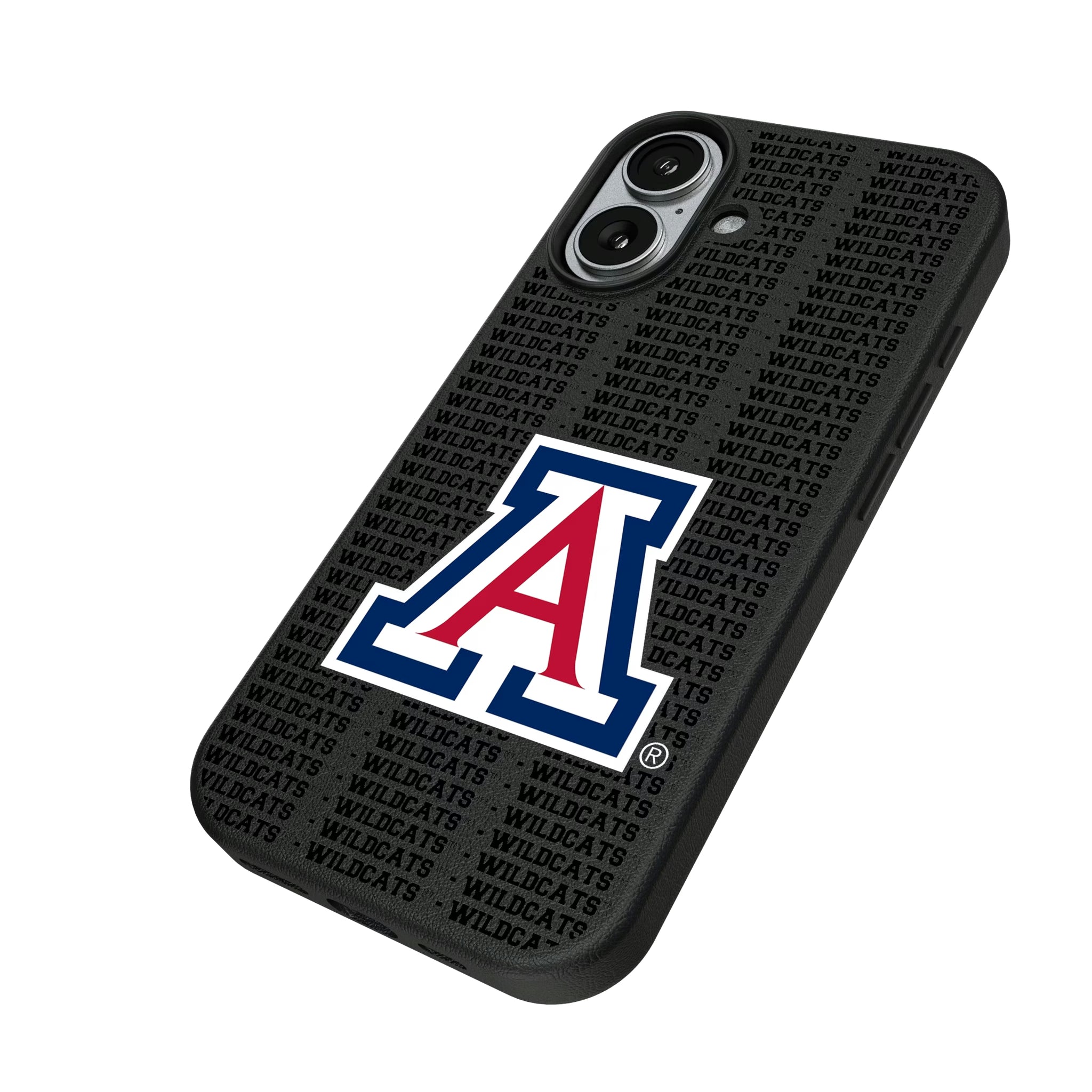 University of Arizona Wildcats Text Backdrop iPhone MagSafe Compatible Phone Case for Apple iPhone - Isometric View#Device_iPhone 17
