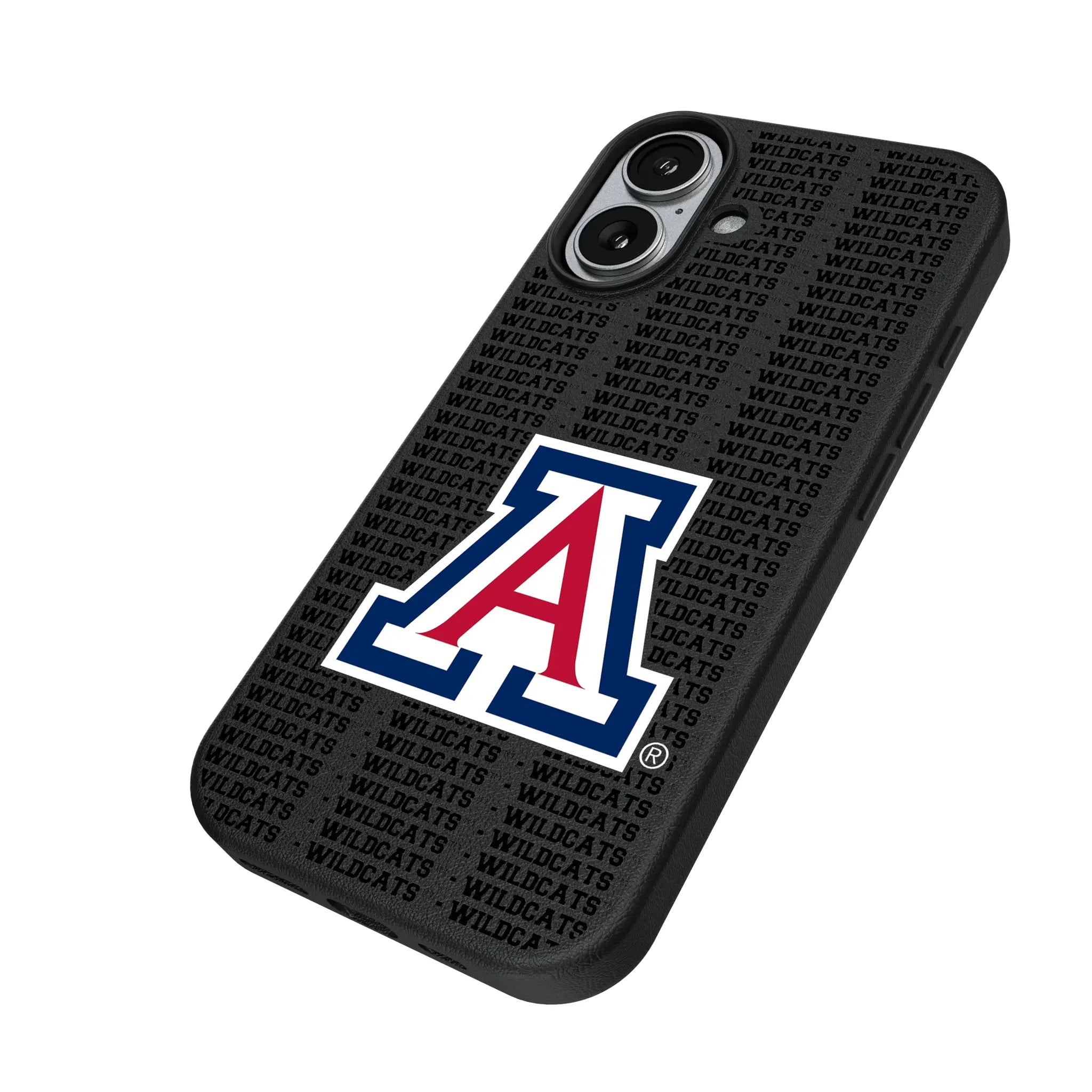 University of Arizona Wildcats Text Backdrop iPhone MagSafe Compatible Phone Case for Apple iPhone - Isometric View#Device_iPhone 17