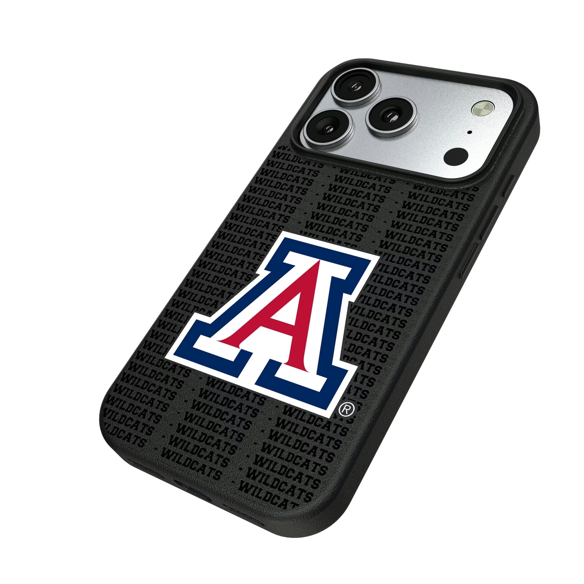 University of Arizona Wildcats Text Backdrop iPhone MagSafe Compatible Phone Case for Apple iPhone - Isometric View#Device_iPhone 17 Pro