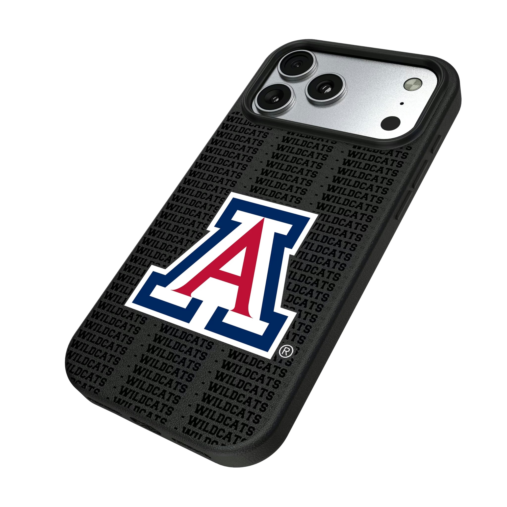 University of Arizona Wildcats Text Backdrop iPhone MagSafe Compatible Phone Case for Apple iPhone - Isometric View#Device_iPhone 17 Pro Max