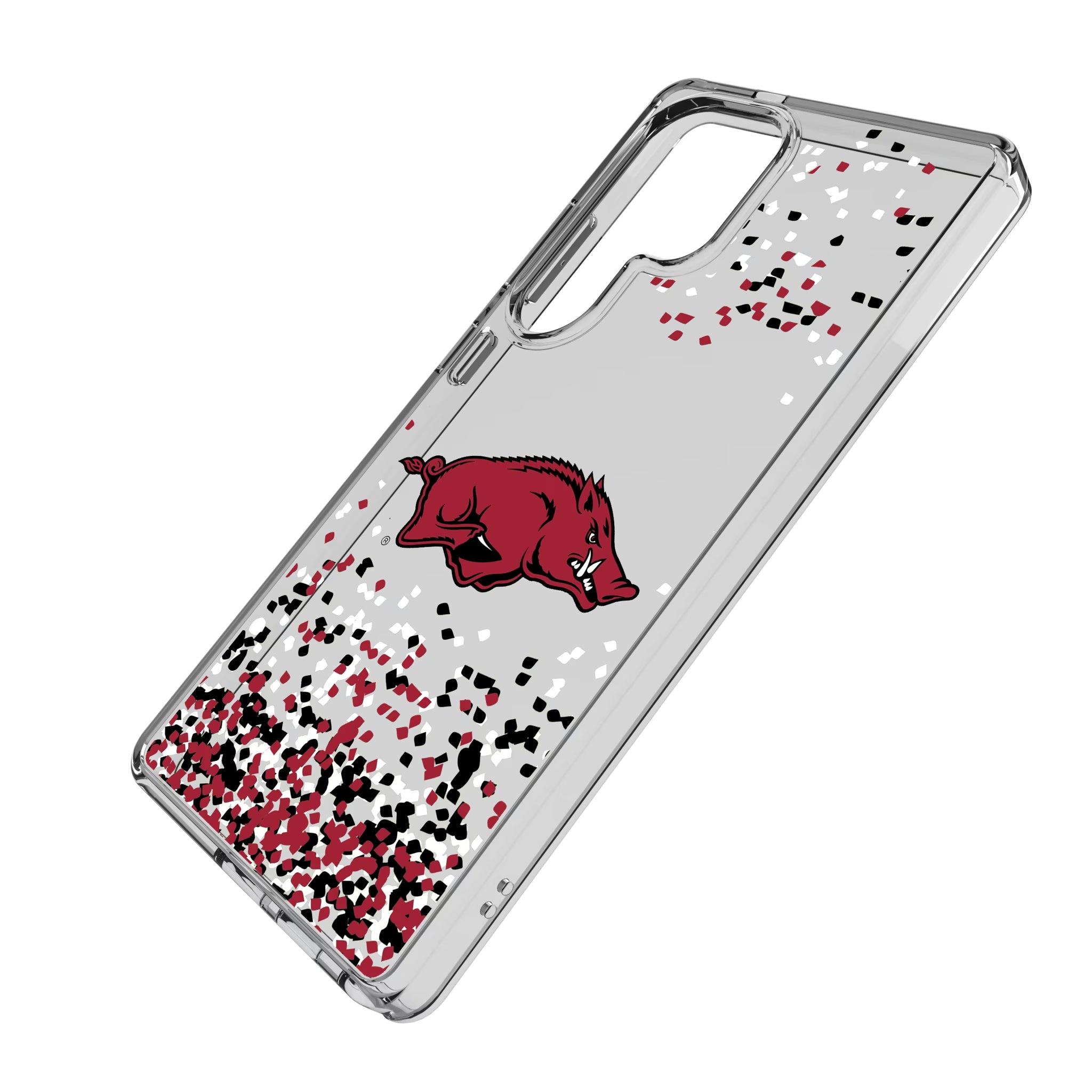 University of Arkansas Fayetteville Razorbacks Confetti Galaxy Clear Phone Case for Samsung Galaxy - Isometric View