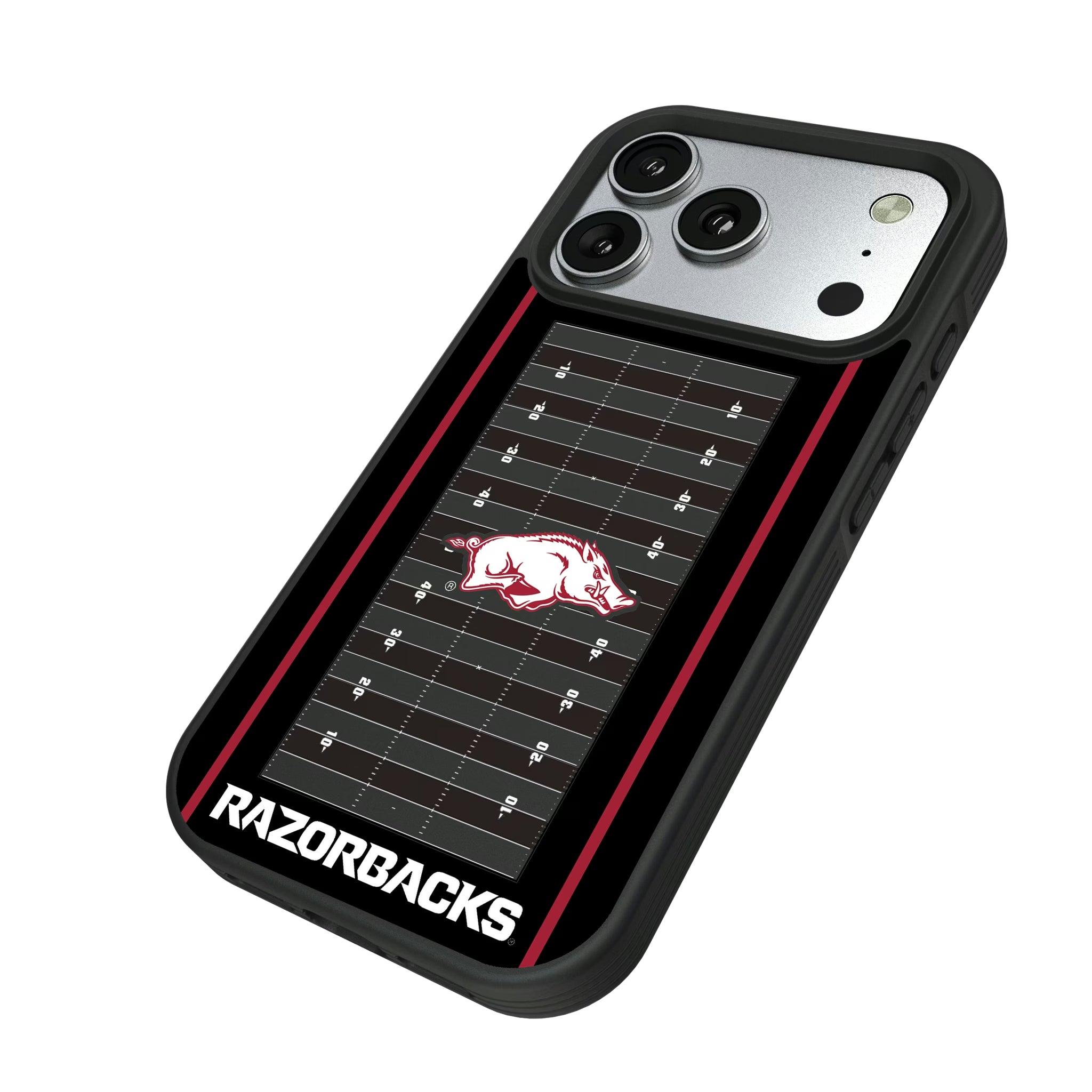 University of Arkansas Fayetteville Razorbacks Field iPhone Bump Phone Case for Apple iPhone - Isometric View#Device_iPhone 17 Pro
