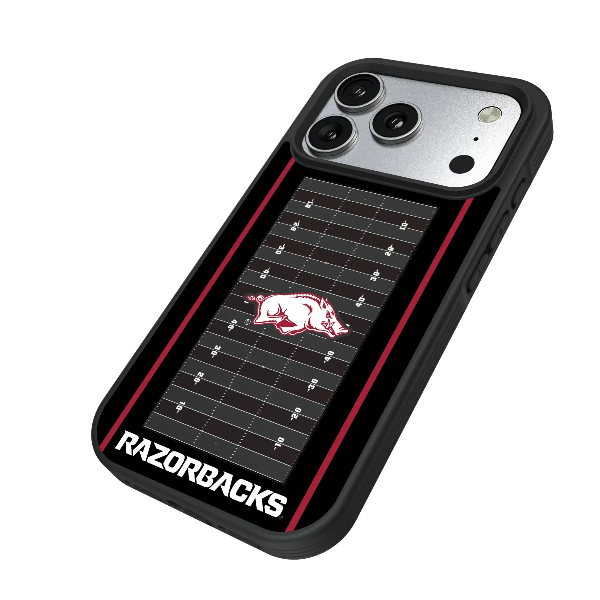 University of Arkansas Fayetteville Razorbacks Field iPhone Bump Phone Case for Apple iPhone - Isometric View#Device_iPhone 17 Pro