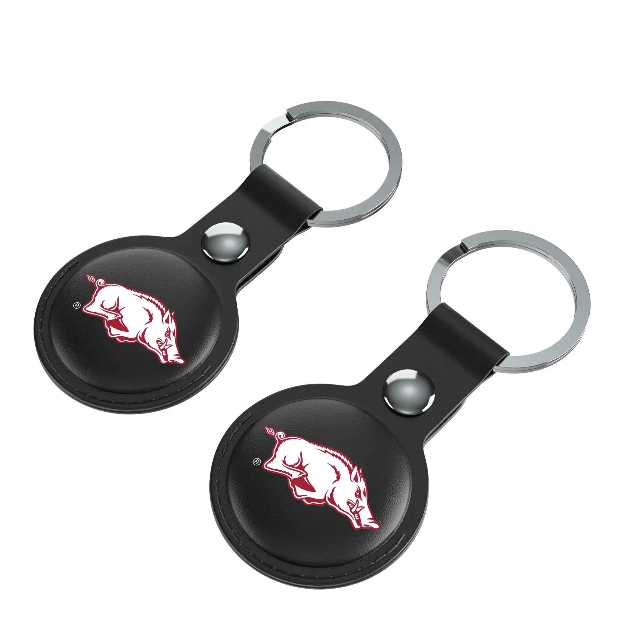University of Arkansas Fayetteville Razorbacks Insignia AirTag Black Airtag Holder 2-Pack - Isometric View