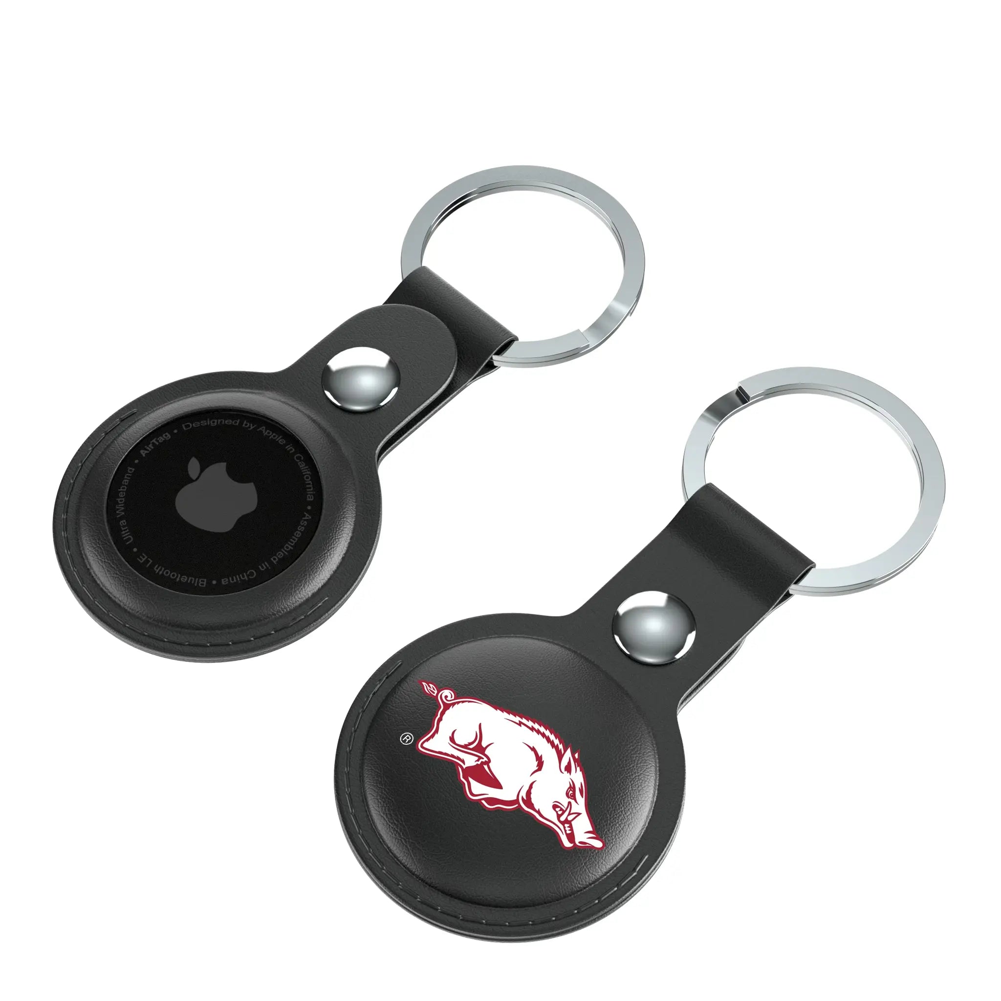 University of Arkansas Fayetteville Razorbacks Insignia AirTag Black Airtag Holder 2-Pack - Isometric View