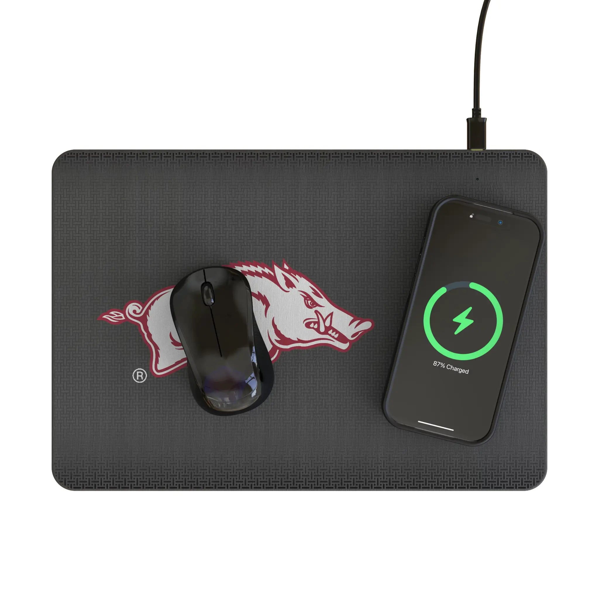 University of Arkansas Fayetteville Razorbacks Linen 15-Watt Wireless Charger and Mouse Pad - Lifestyle
