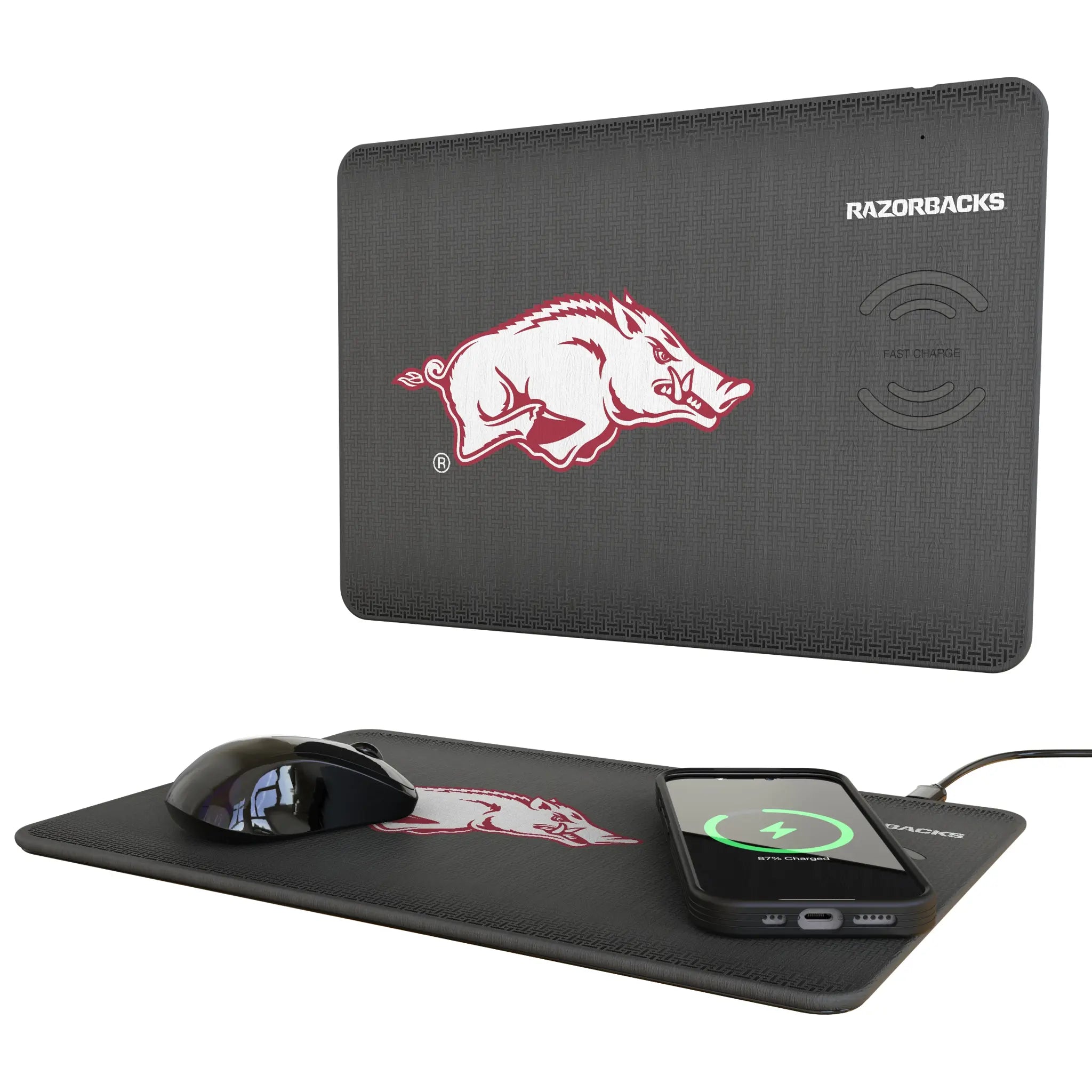 University of Arkansas Fayetteville Razorbacks Linen 15-Watt Wireless Charger and Mouse Pad