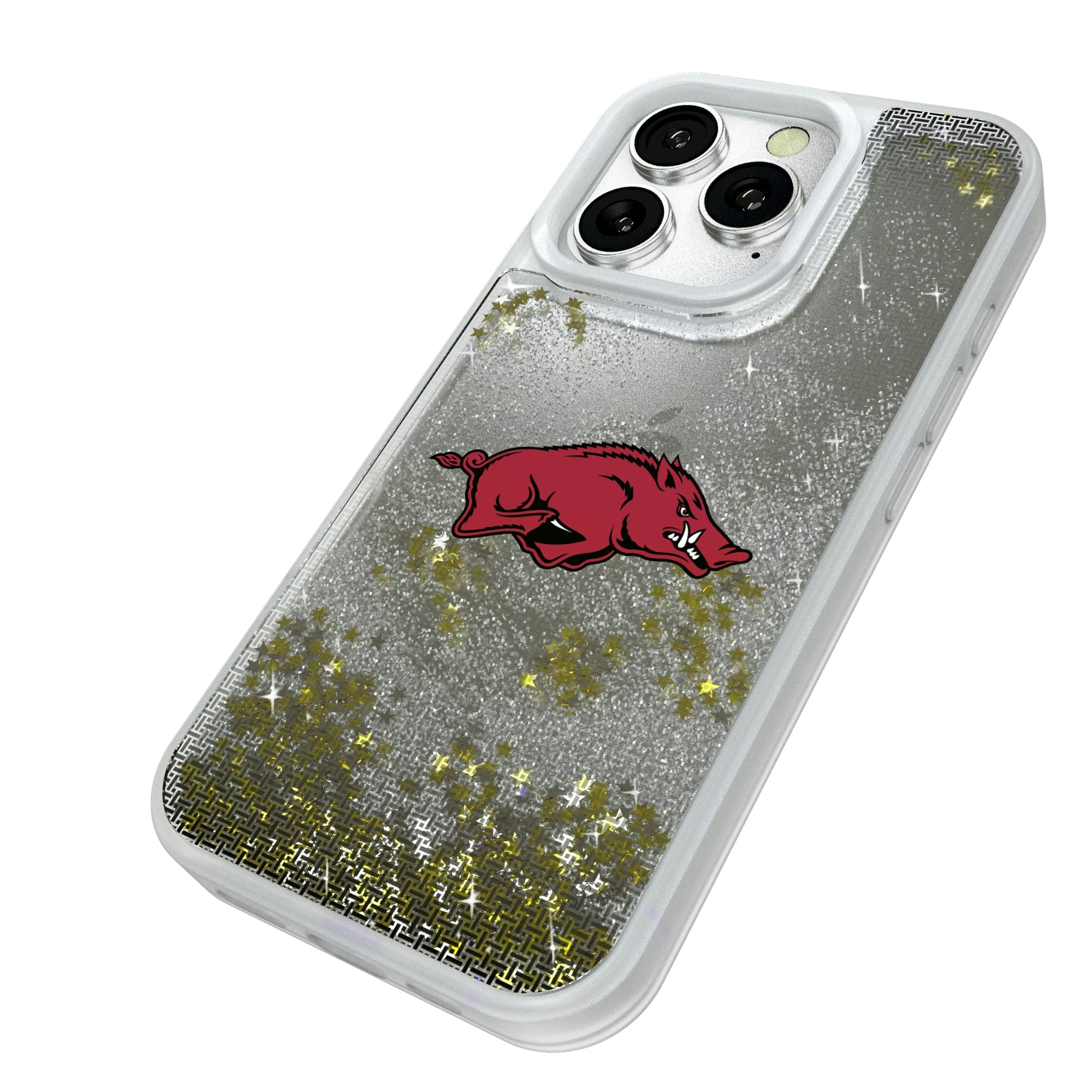 University of Arkansas Fayetteville Razorbacks Linen iPhone Glitter Phone Case for Apple iPhone - Isometric View#Device_iPhone 16 Pro