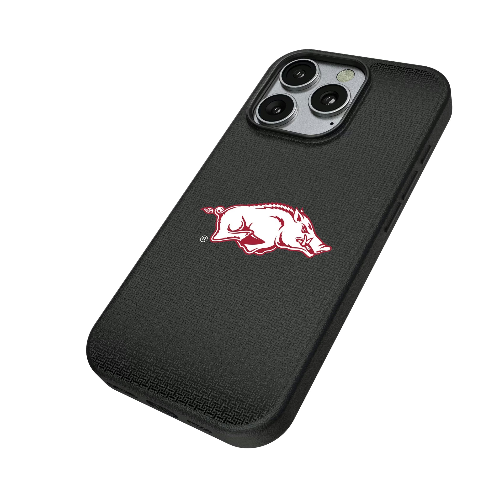 University of Arkansas Fayetteville Razorbacks Linen iPhone MagSafe Compatible Phone Case for Apple iPhone - Isometric View