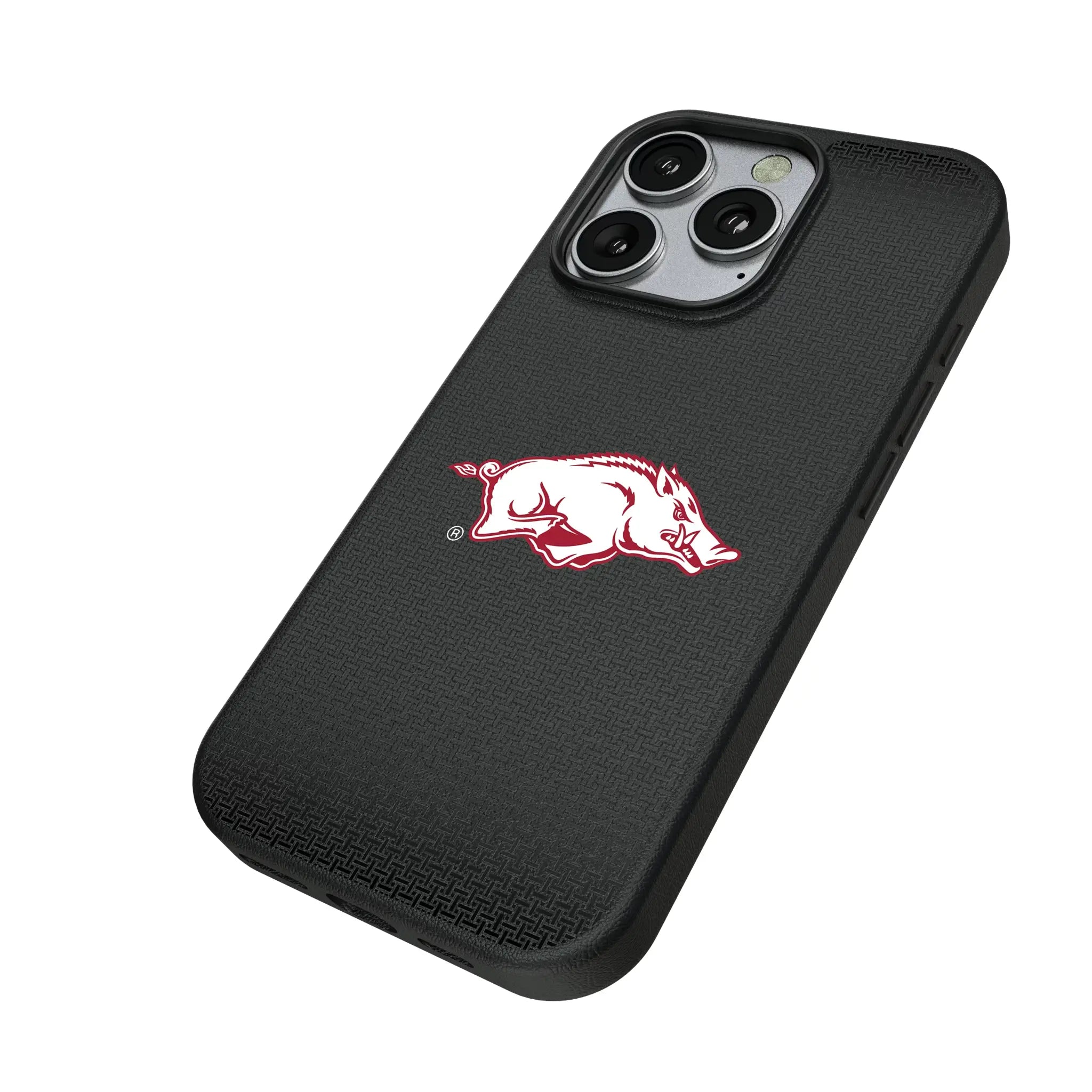 University of Arkansas Fayetteville Razorbacks Linen iPhone MagSafe Compatible Phone Case for Apple iPhone - Isometric View