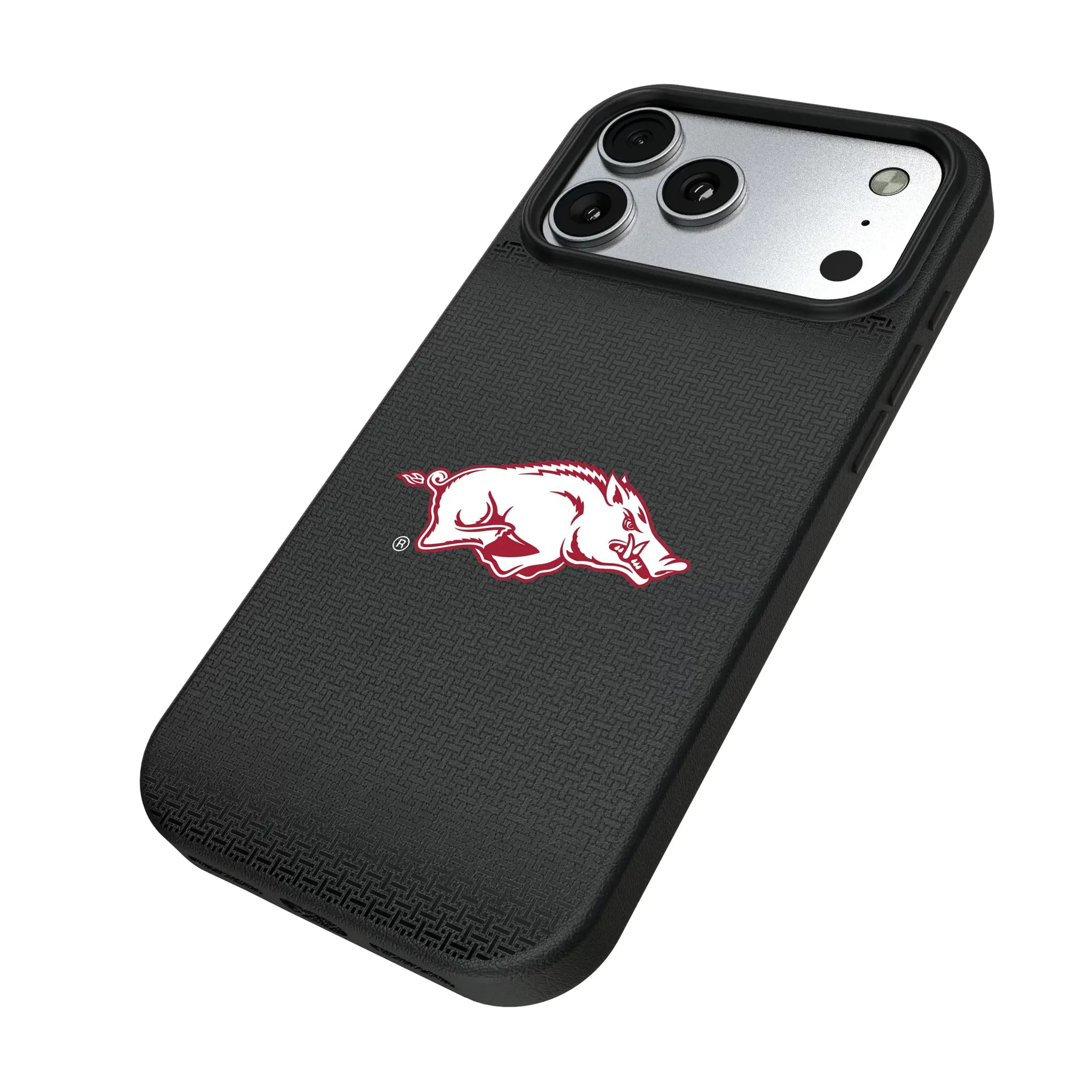University of Arkansas Fayetteville Razorbacks Linen iPhone MagSafe Compatible Phone Case for Apple iPhone - Isometric View#Device_iPhone 17 Pro Max